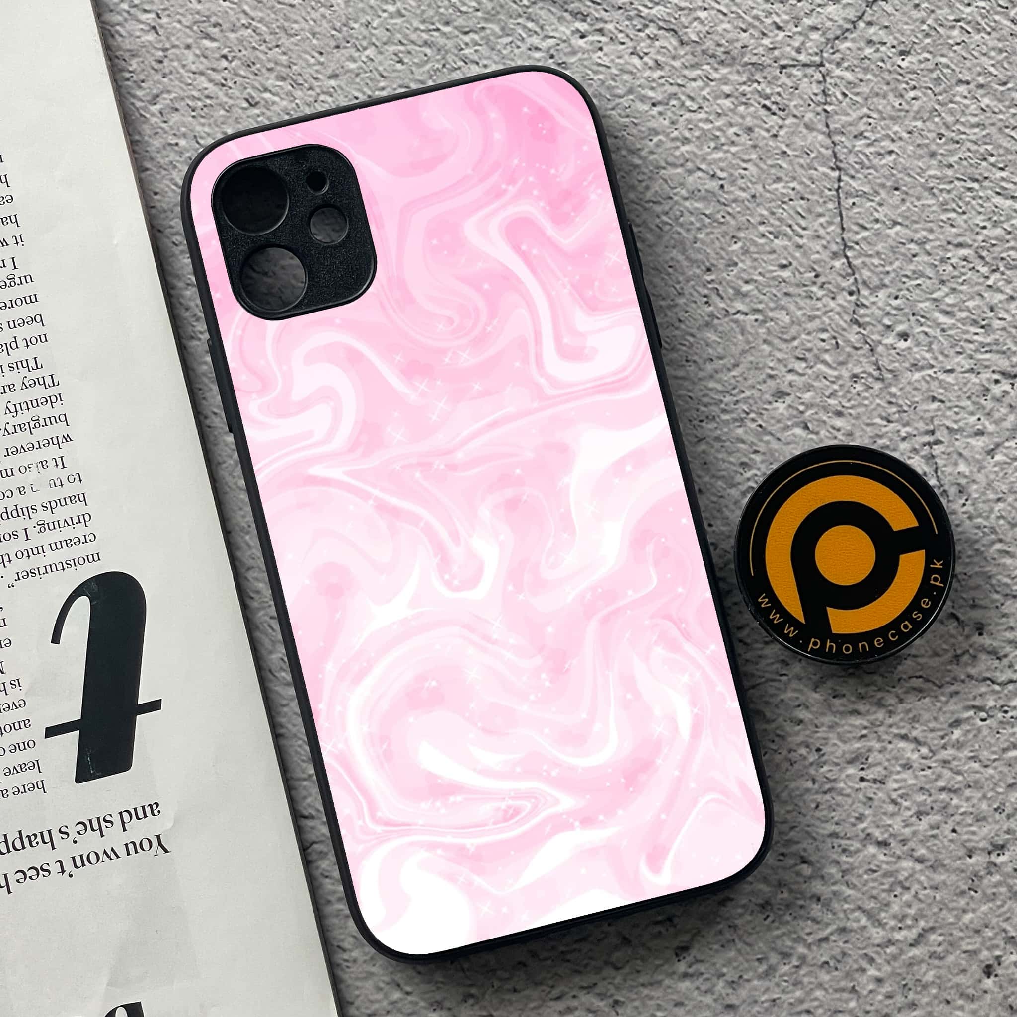 iPhone 11  Pink Marble Series Premium Printed Glass soft Bumper shock Proof Case