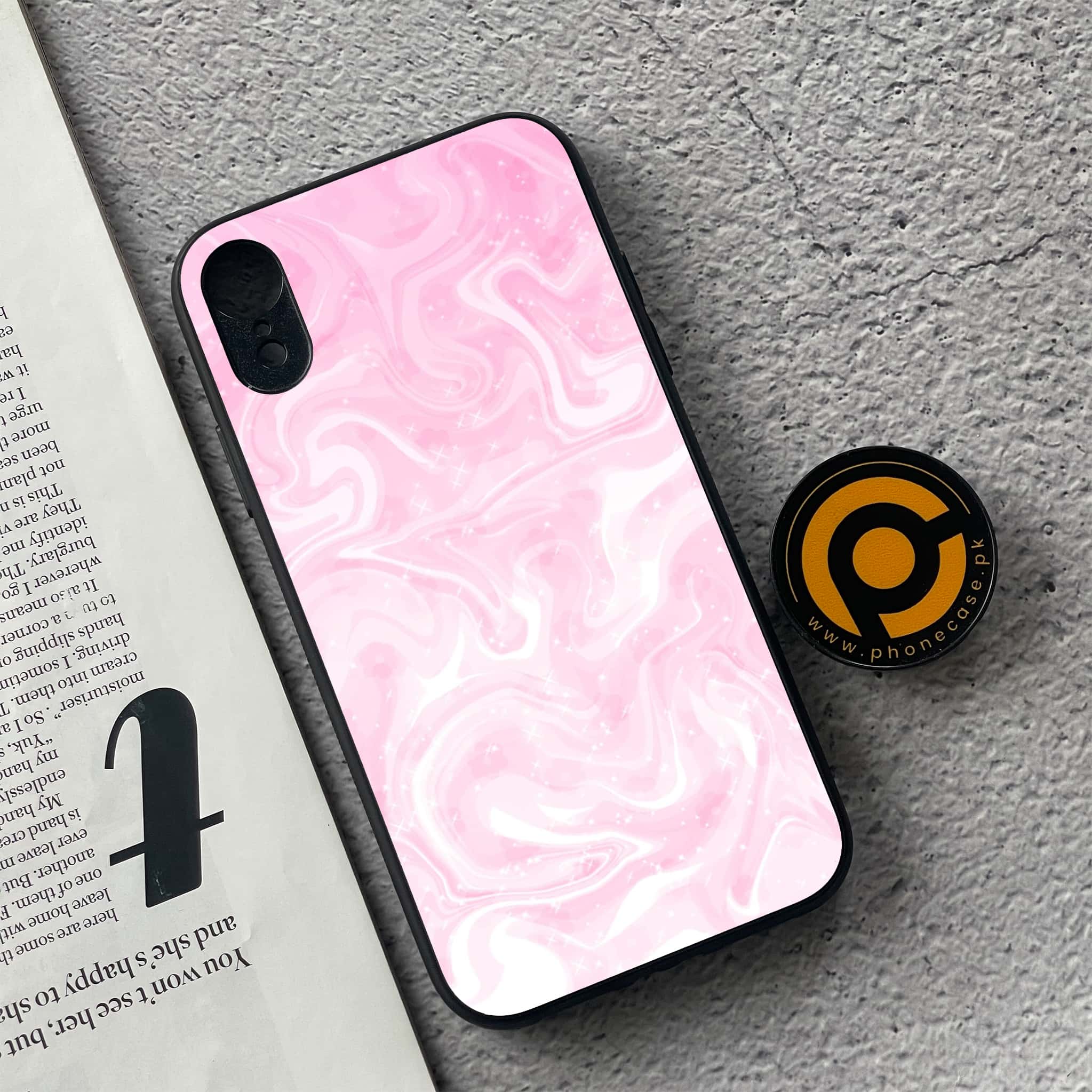 iPhone XR - Pink Marble Series - Premium Metal Printed soft Bumper shock Proof Case