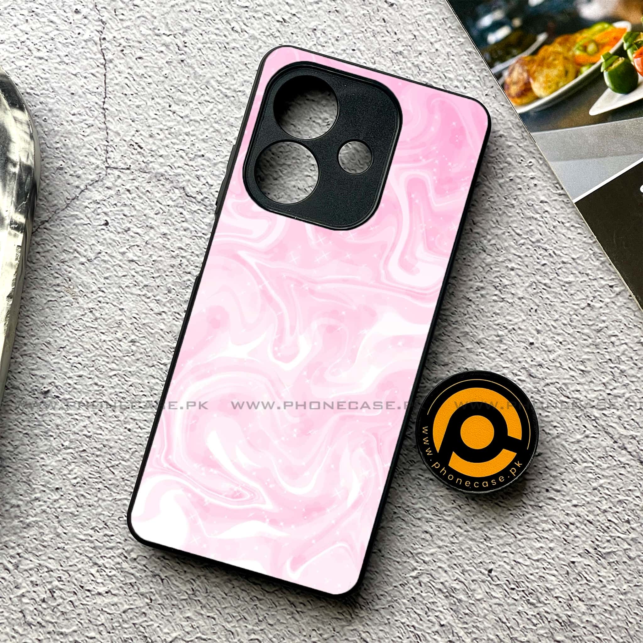 Oppo A5i - Pink Marble Series - Premium Metal Printed soft Bumper shock Proof Case