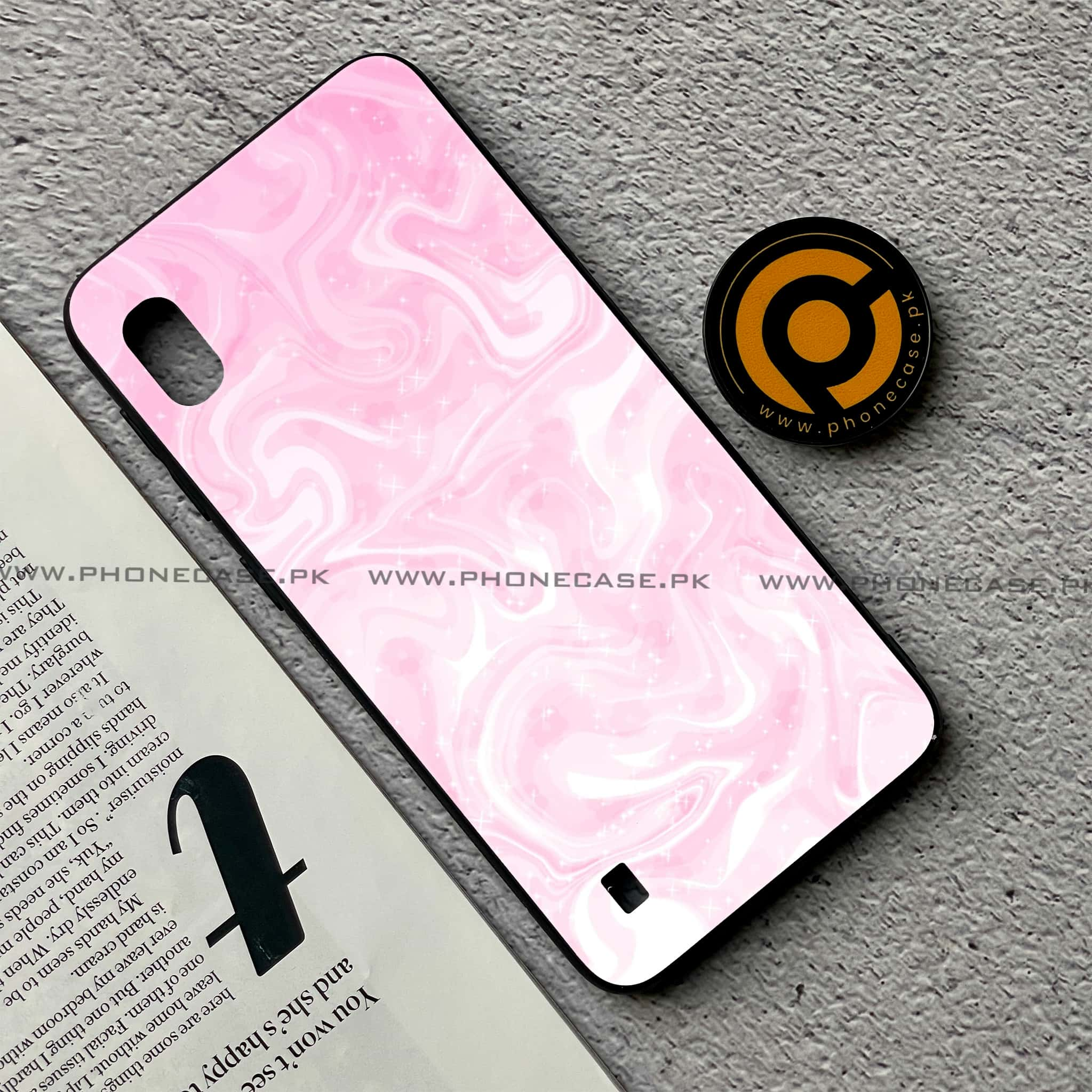 Samsung Galaxy A10 - Pink Marble Series - Premium Printed Glass soft Bumper shock Proof Case