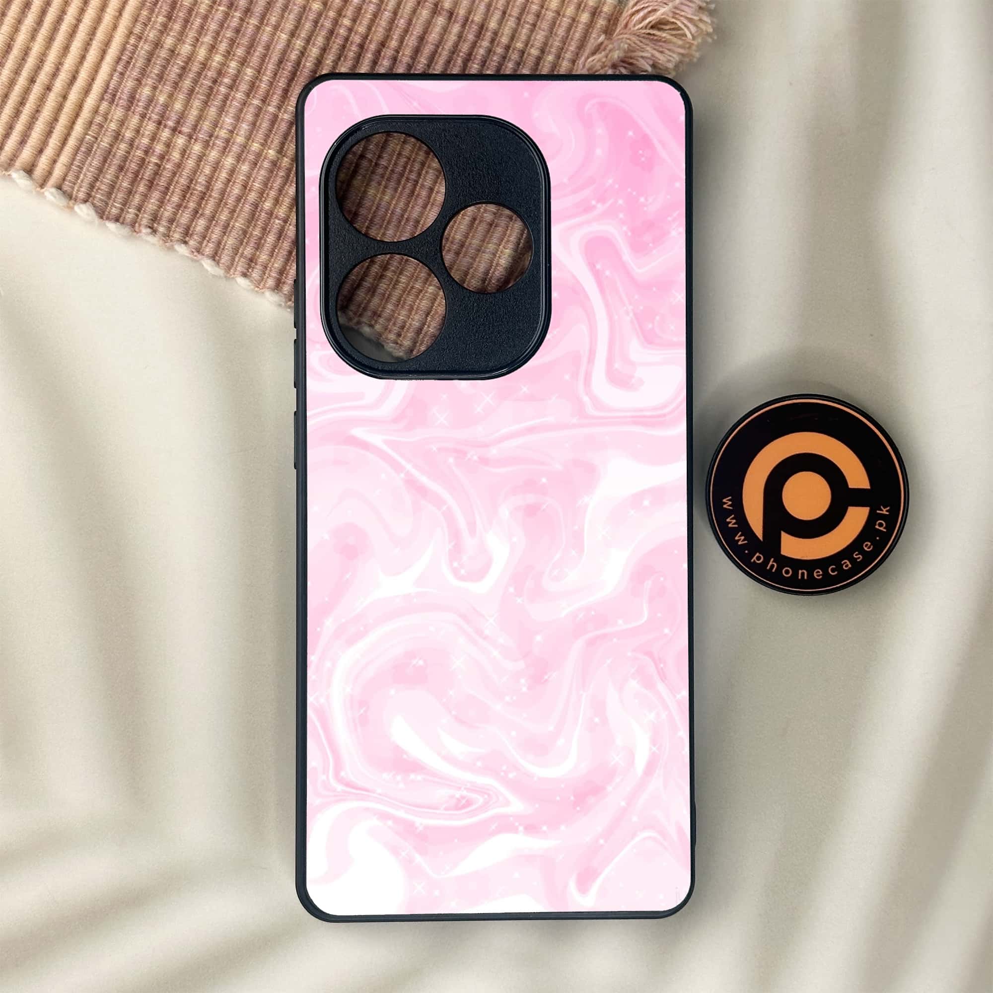 Realme GT 6 - Pink Marble Series - Premium Metal Printed soft Bumper shock Proof Case