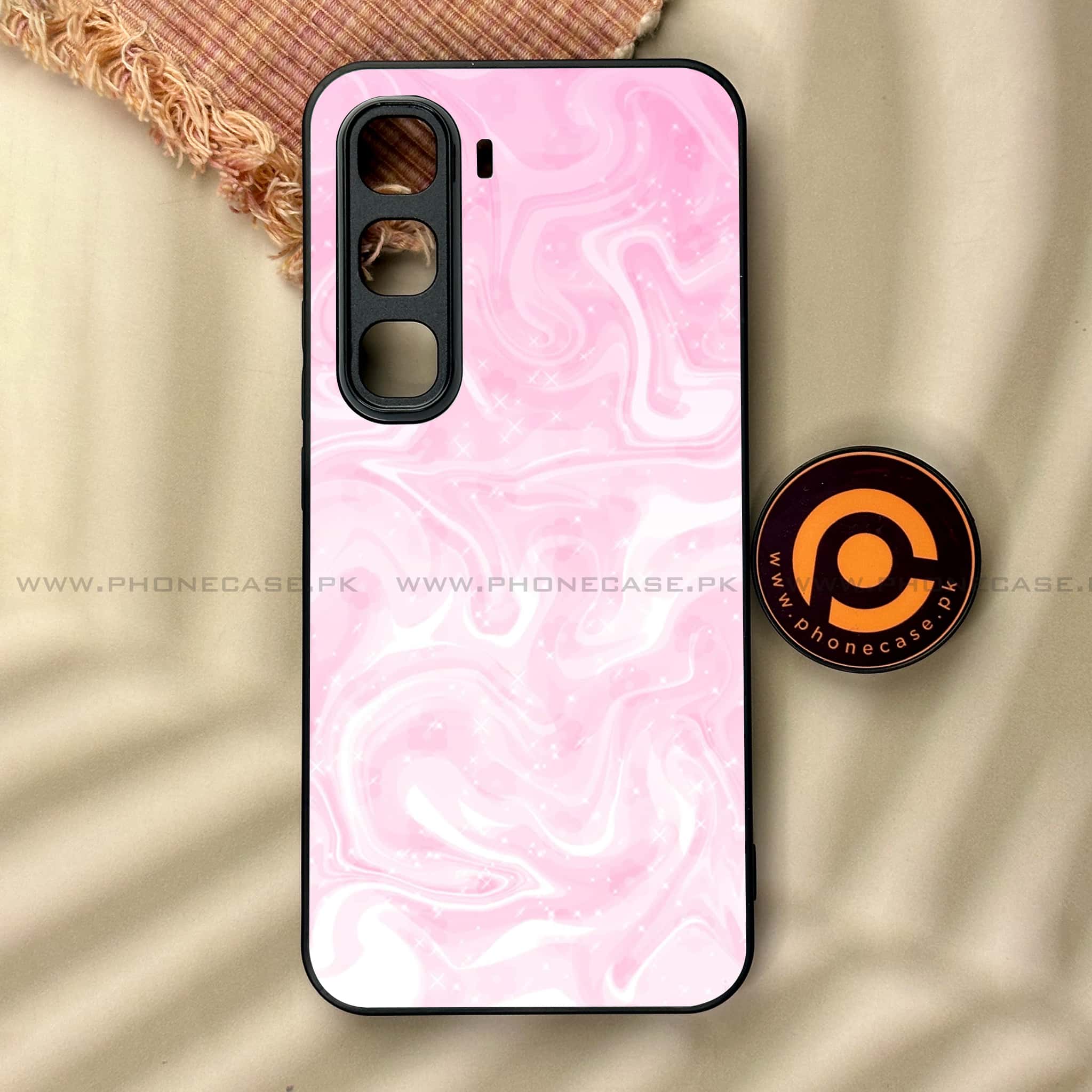 Infinix Hot 60 Pro - Pink Marble Series - Premium Metal Printed soft Bumper shock Proof Case
