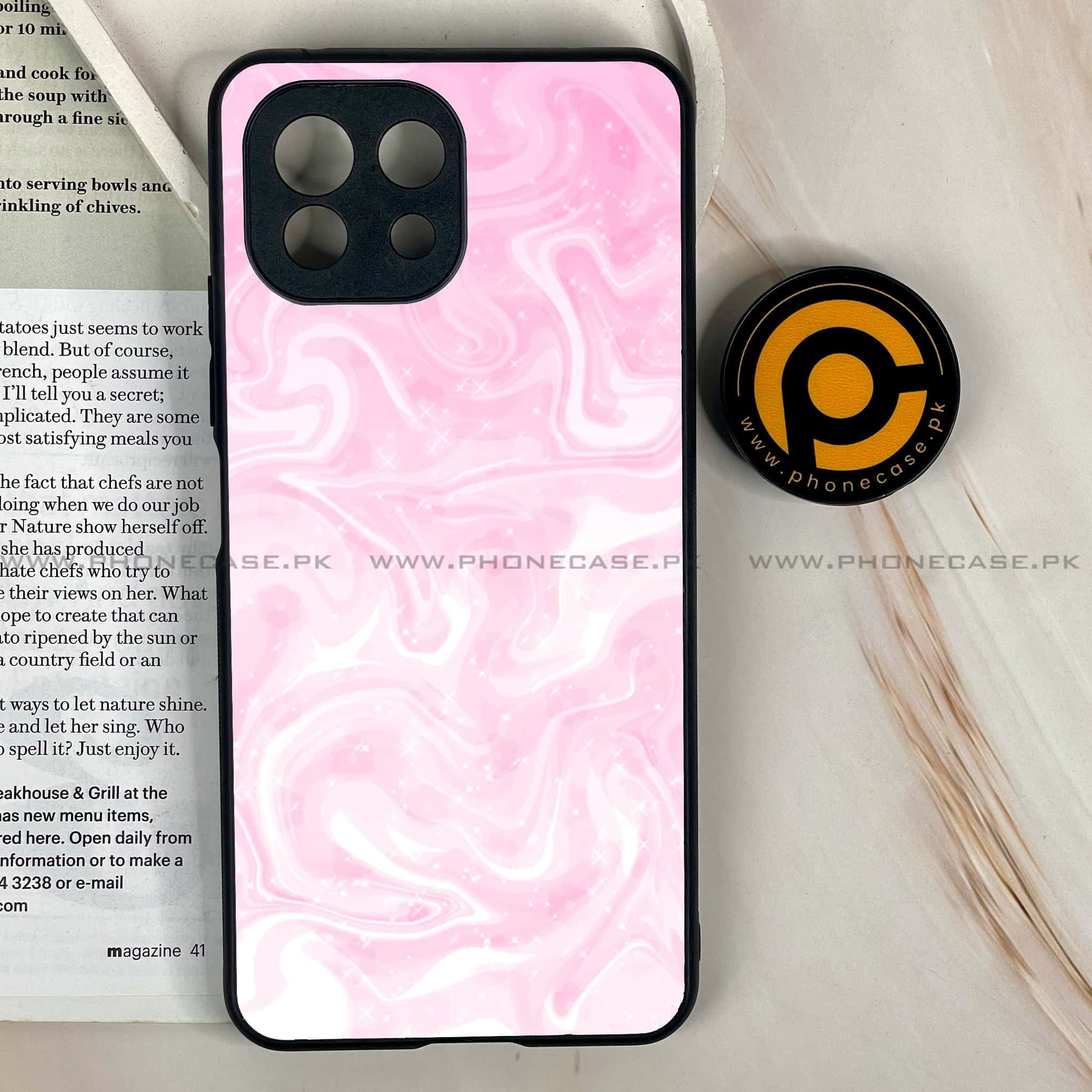 Mi 11 Lite - Pink Marble Series - Premium Printed Glass soft Bumper shock Proof Case