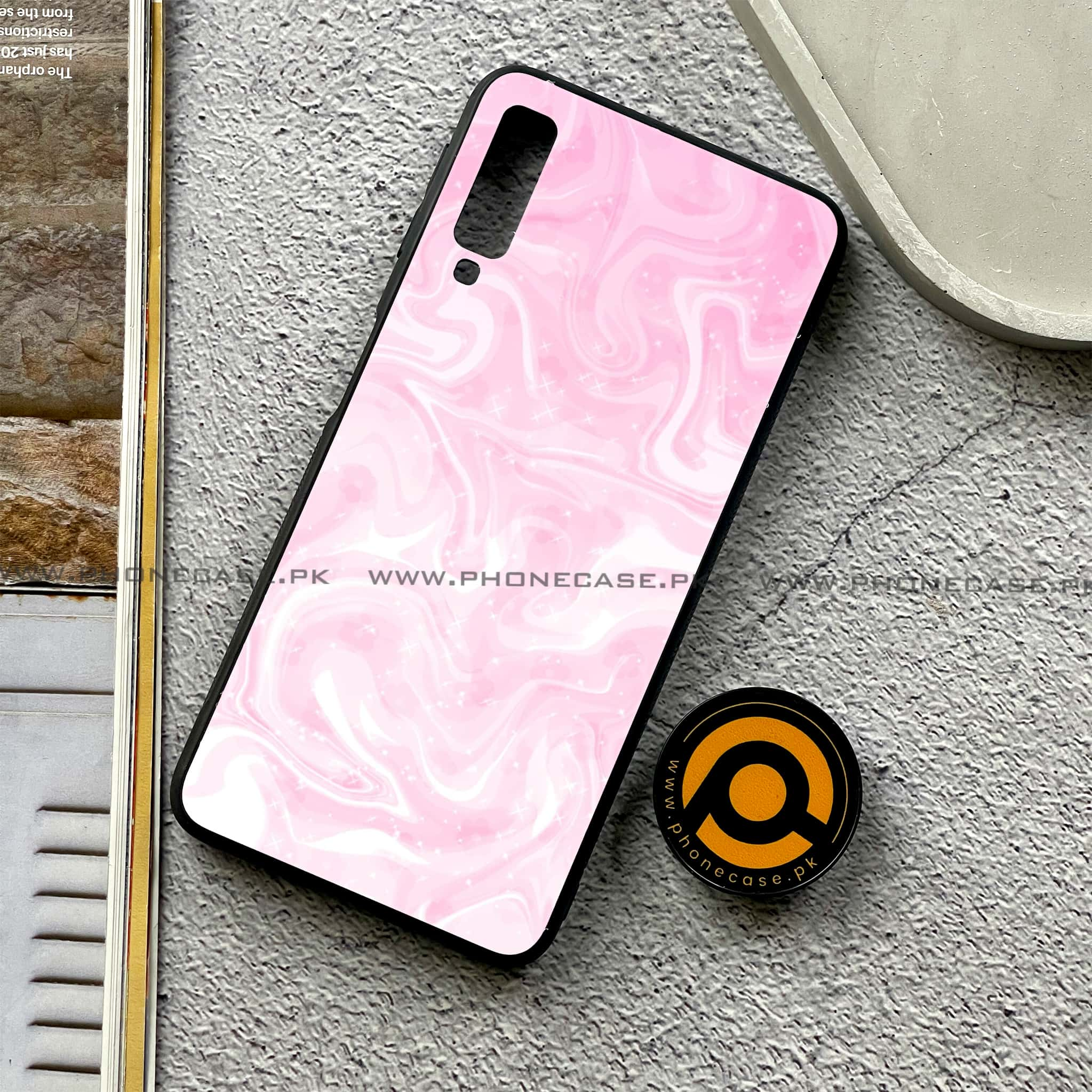 Galaxy A7 2018 - Pink Marble Series - Premium Printed Metal soft Bumper shock Proof Case