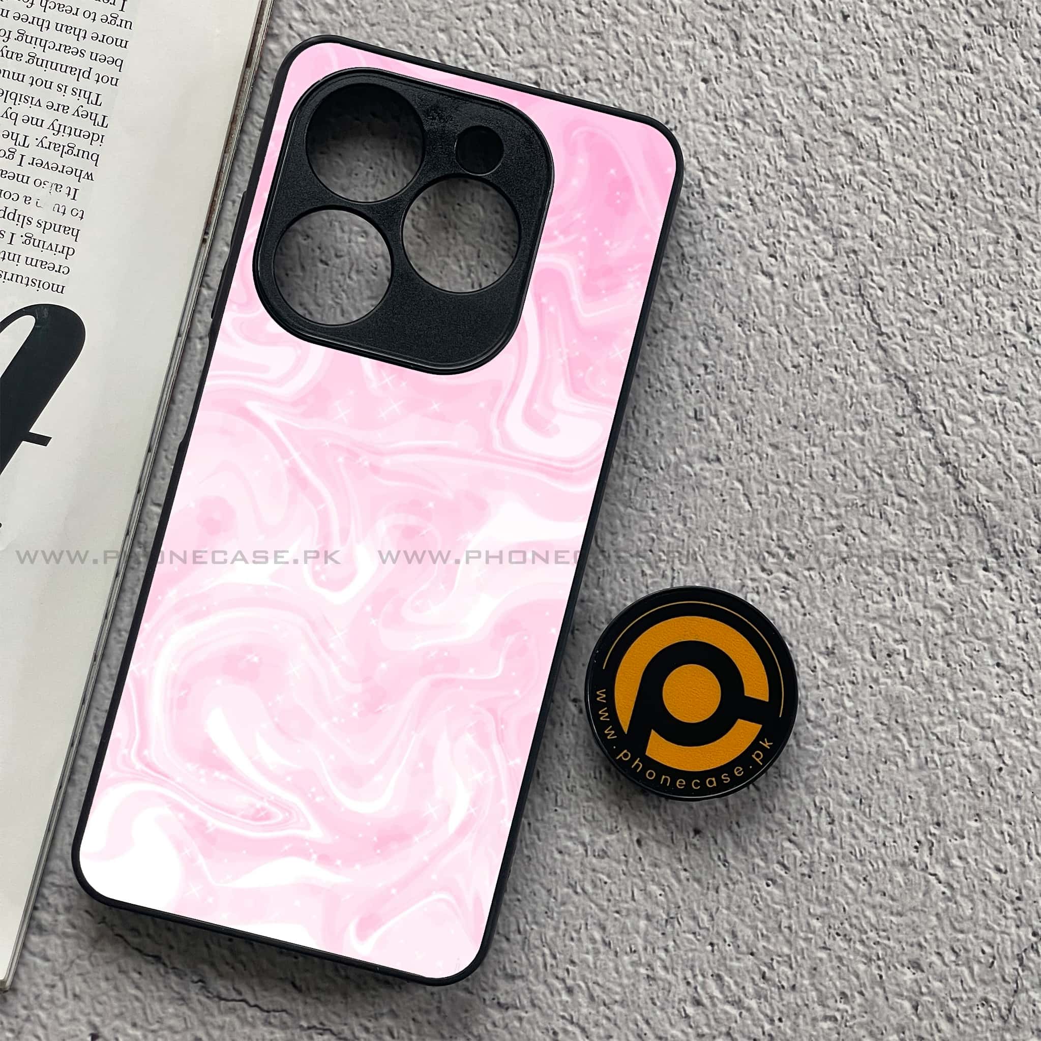 Tecno Spark 20C - Pink Marble Series - Premium Printed Glass soft Bumper shock Proof Case