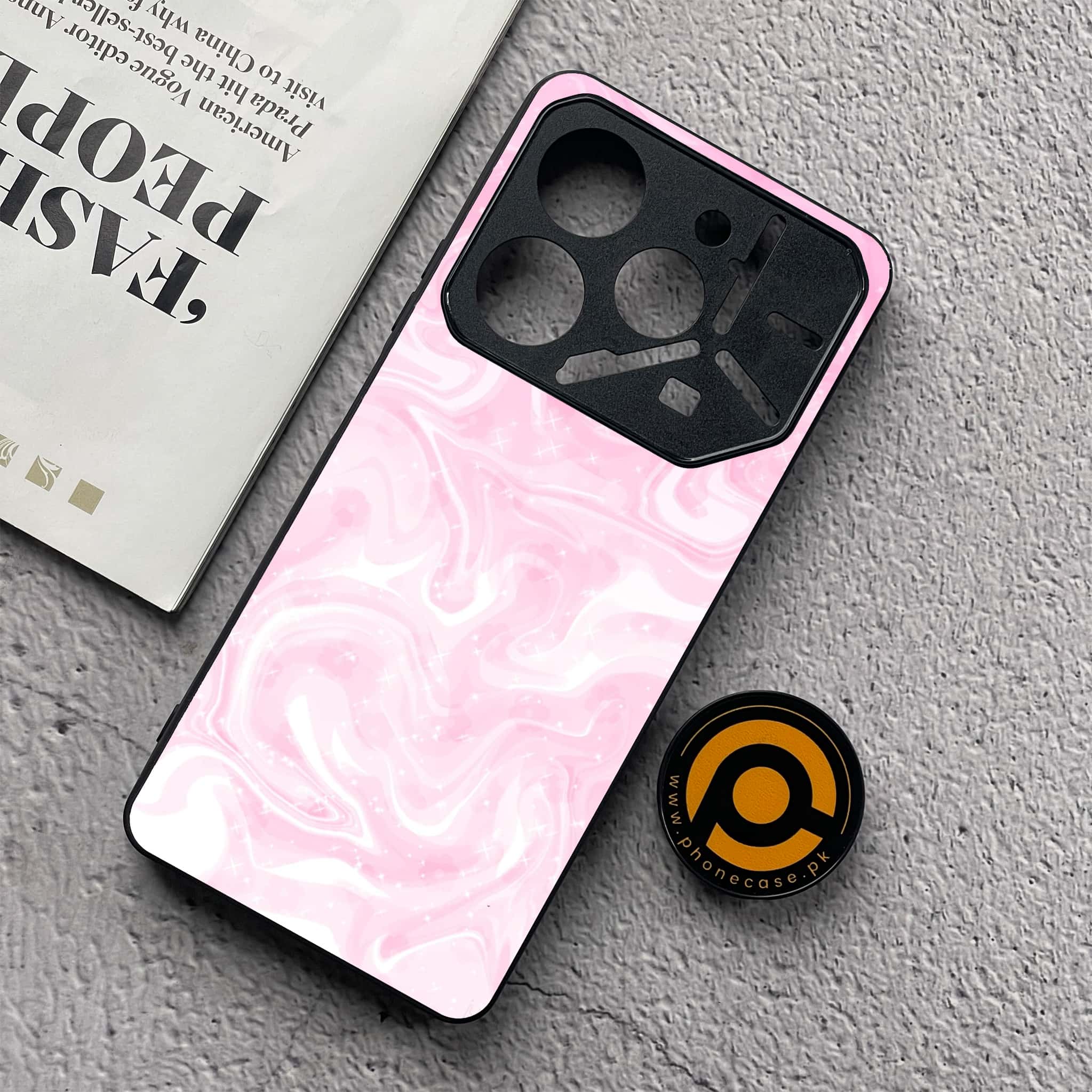 Tecno Pova 6 Neo - Pink Marble Series - Premium Metal  Printed soft Bumper shock Proof Case
