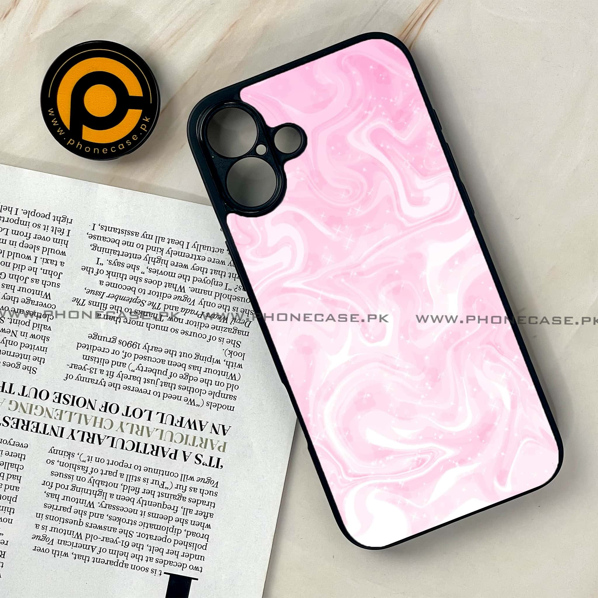 iPhone 16 Plus - Pink Marble Series - Premium Printed Glass soft Bumper shock Proof Case