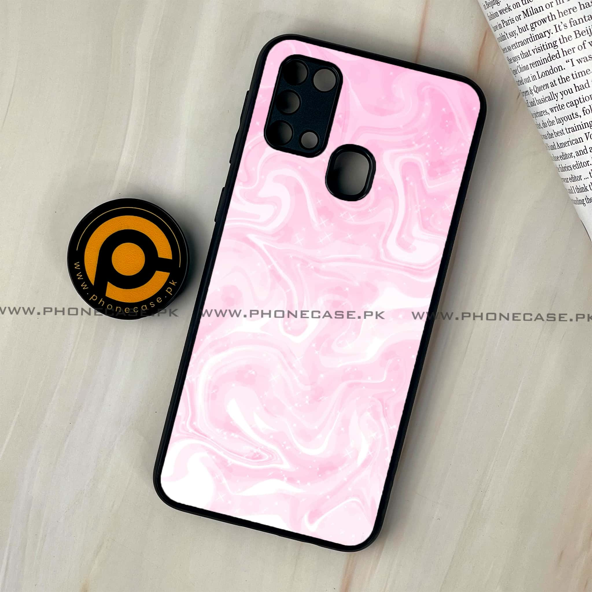 Galaxy M31 - Pink Marble Series - Premium Printed Glass soft Bumper shock Proof Case