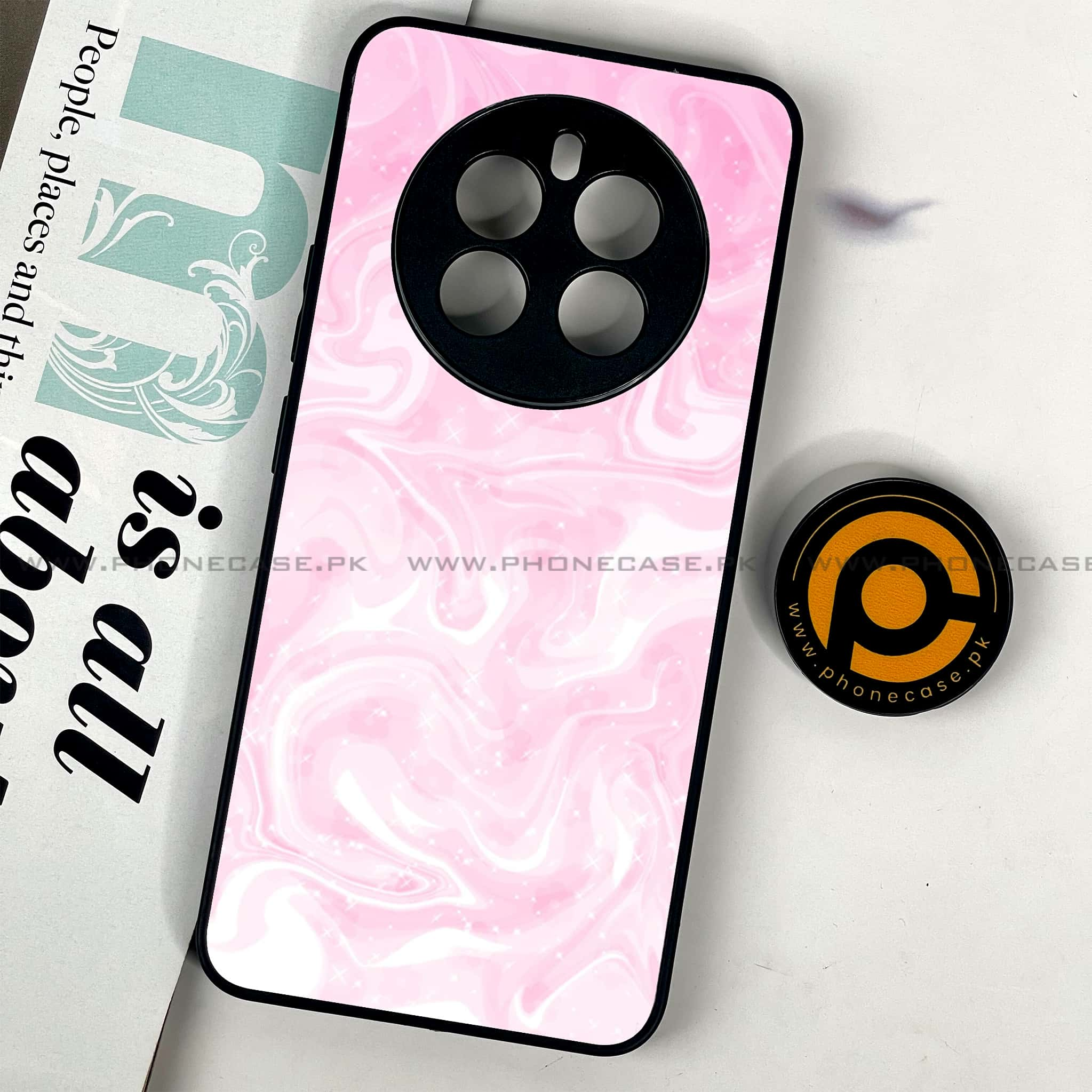 Realme 12 Plus 5G - Pink Marble Series - Premium Printed Glass soft Bumper shock Proof Case