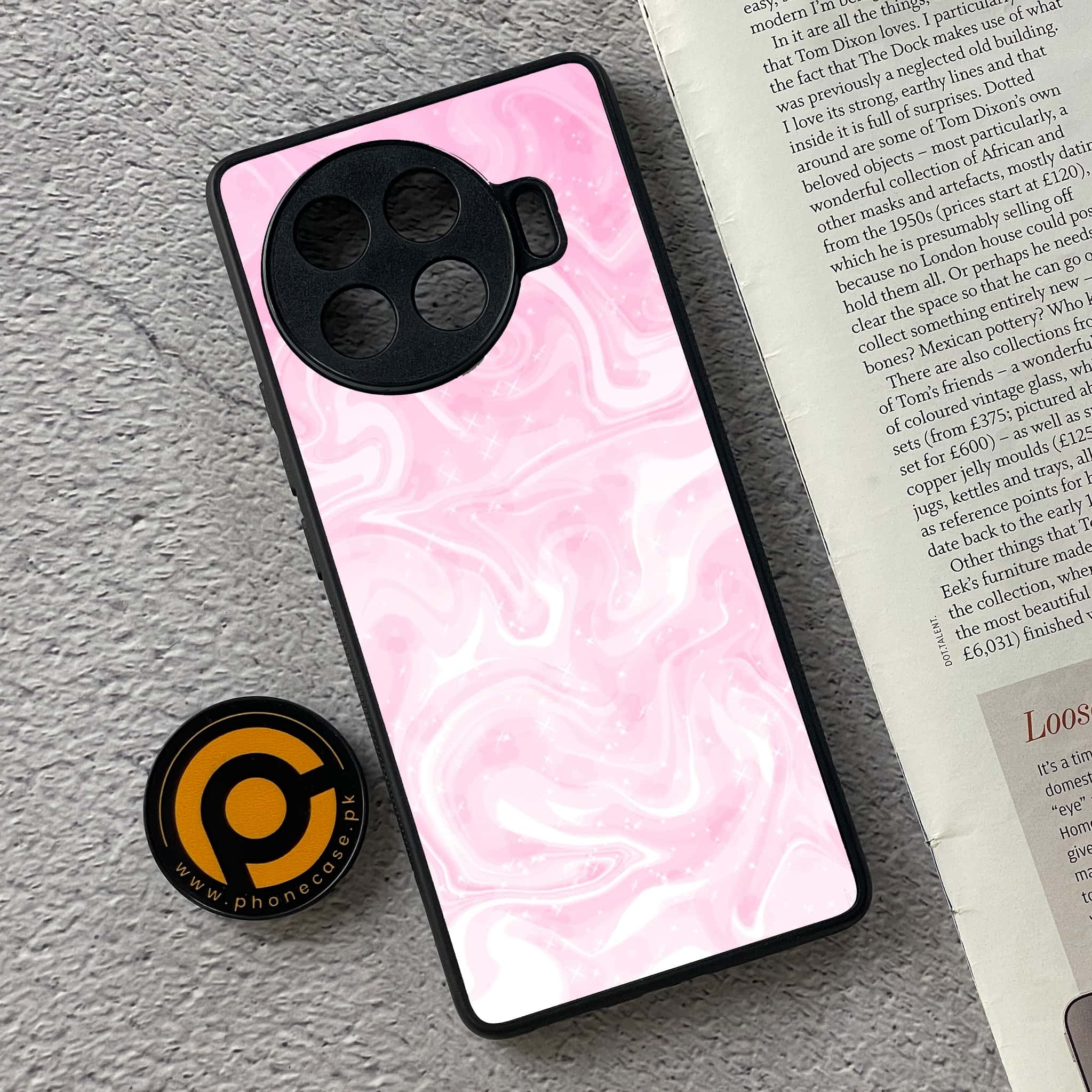 Tecno Spark 20 pro plus - Pink Marble Series - Premium Printed Glass soft Bumper shock Proof Case