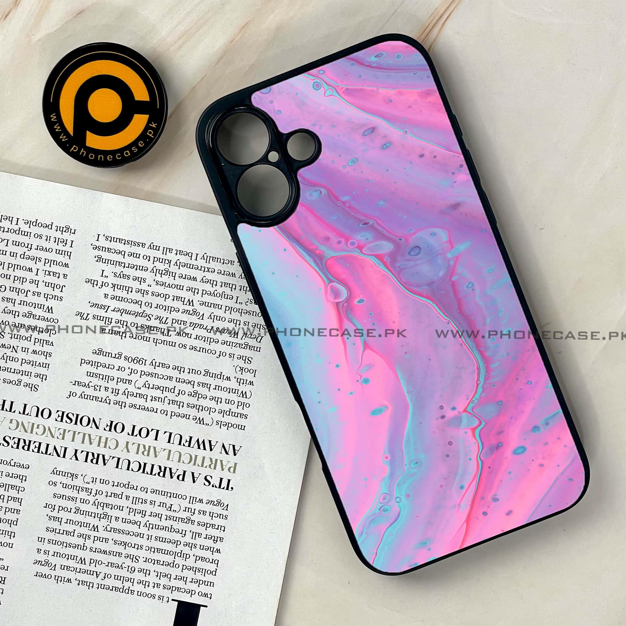 iPhone 16 Plus -  Pink Marble 2.0 Series - Premium Metal Printed soft Bumper shock Proof Case