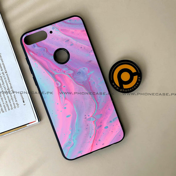 Huawei Y7 Prime (2018) - Pink Marble 2.0 Series - Premium Printed Glass soft Bumper shock Proof Case