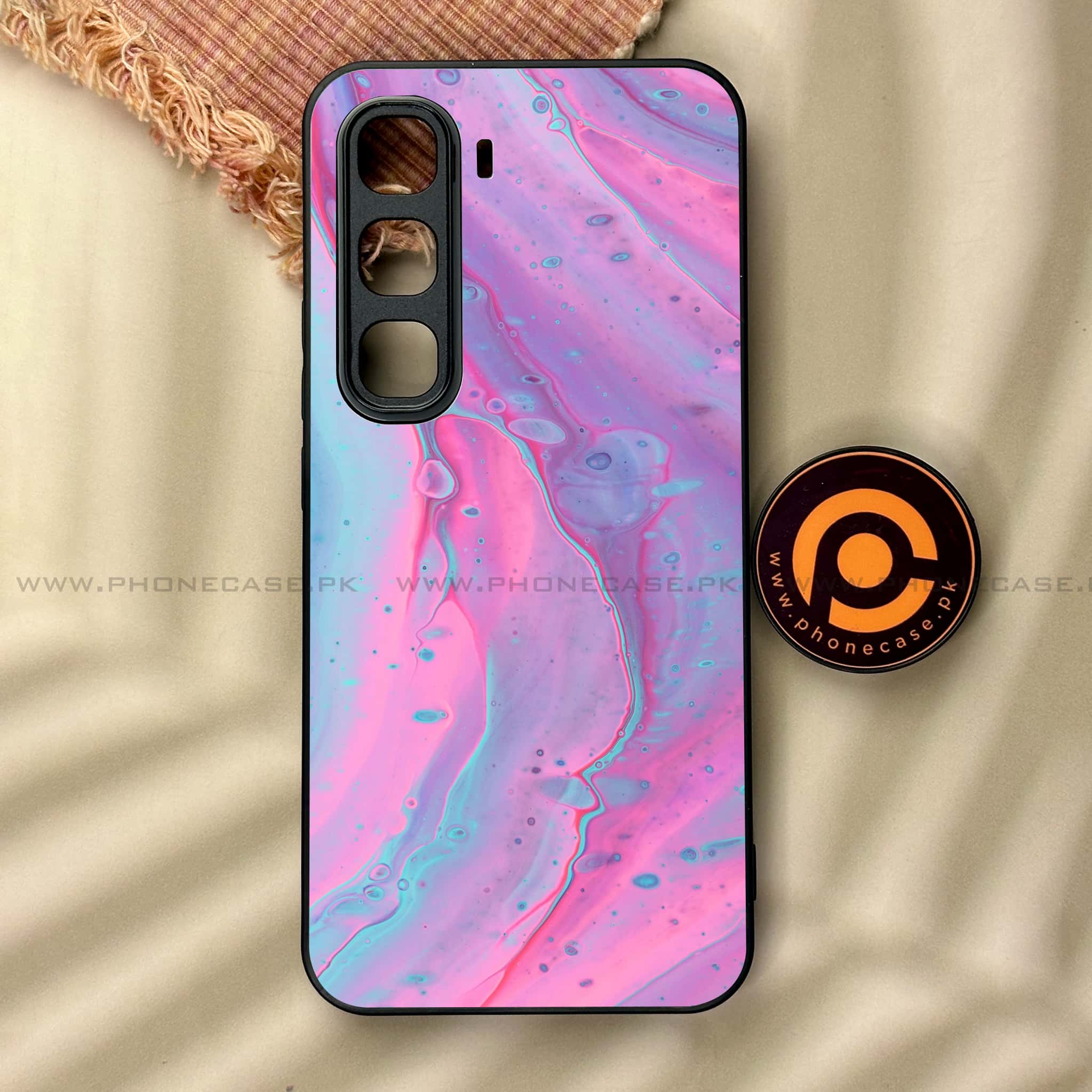 Infinix Hot 60 Pro - Pink Marble 2.0 Series - Premium Metal Printed soft Bumper shock Proof Case