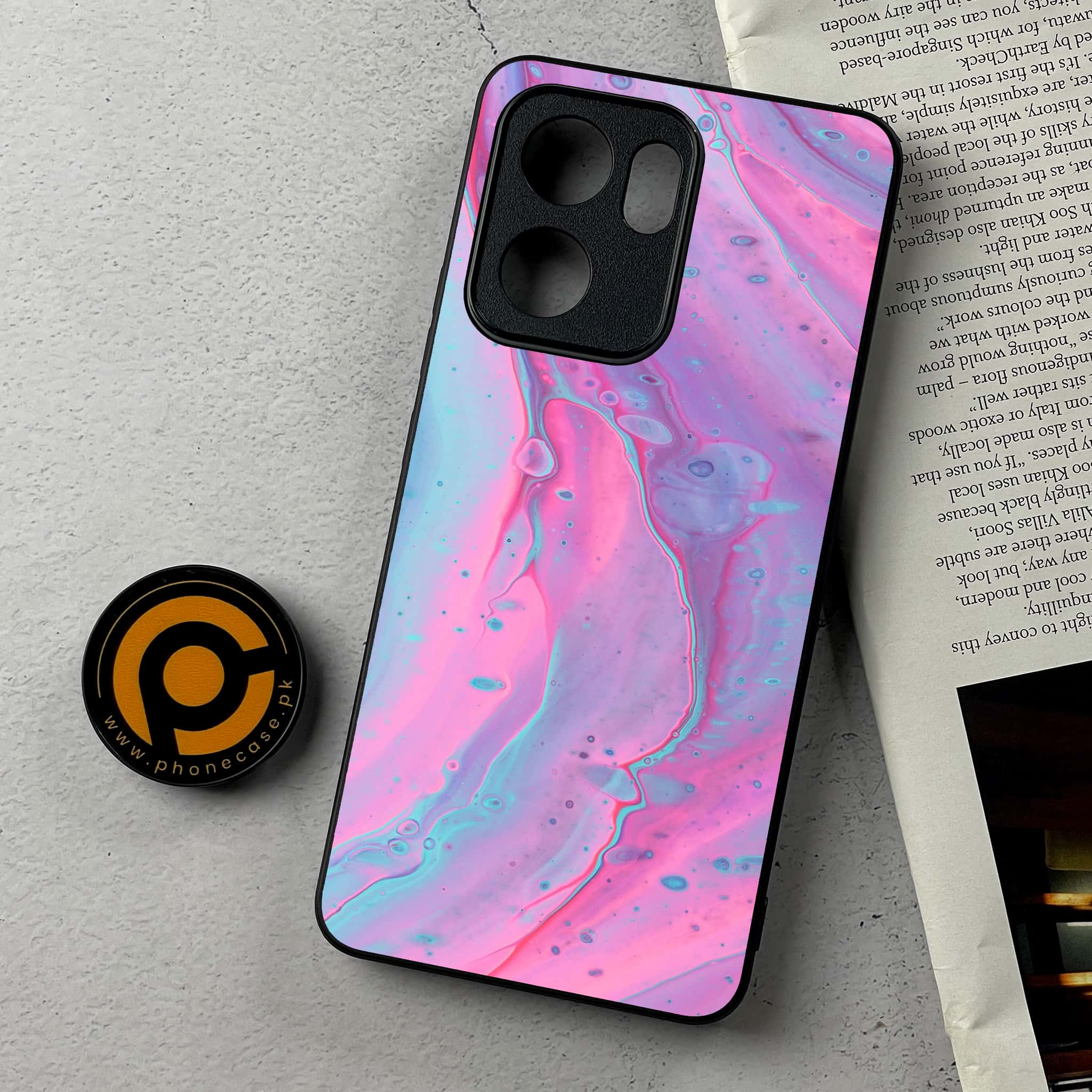 Oppo Reno 13F - Pink Marble 2.0 Series - Premium Metal Printed Soft Bumper Shockproof Case