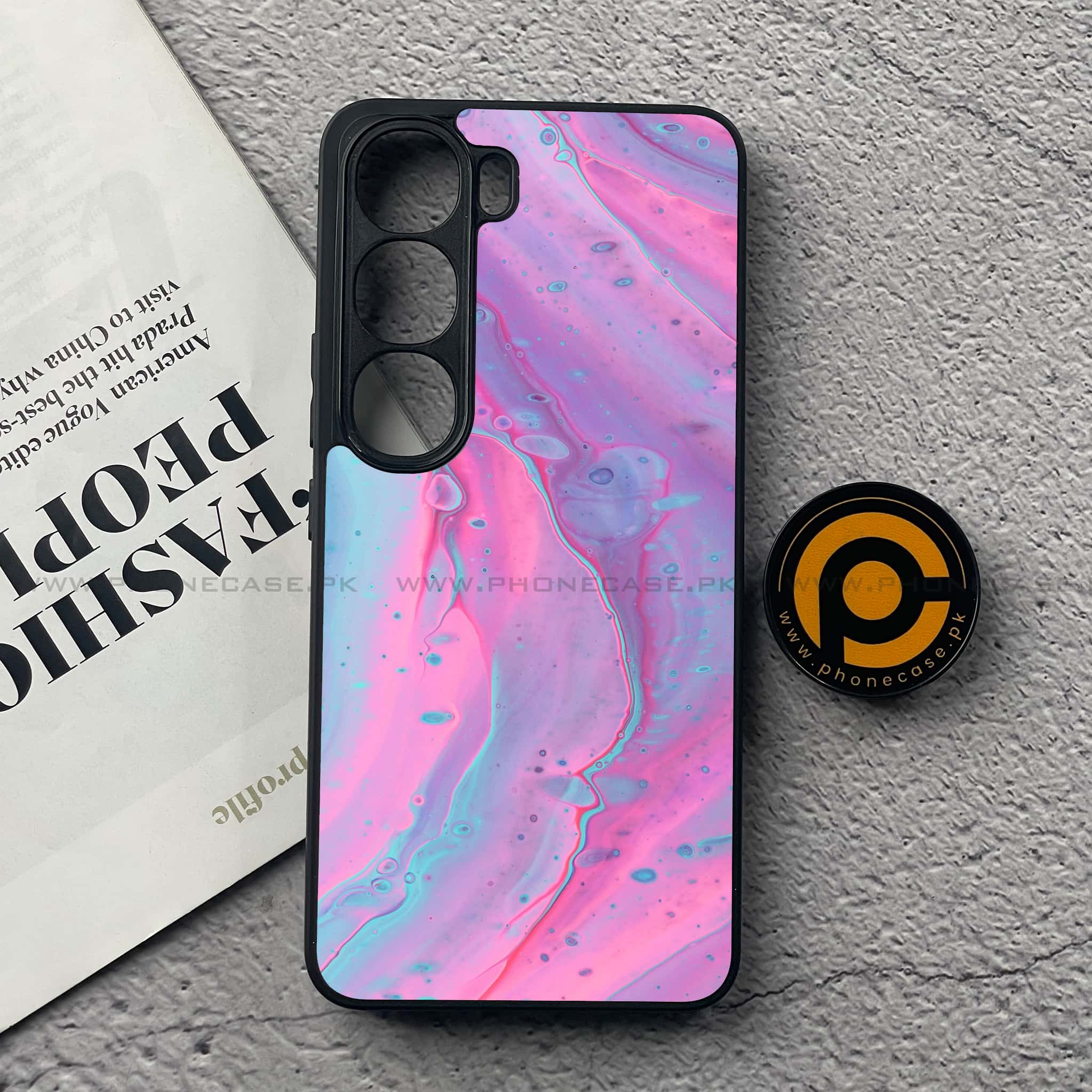 Vivo Y200 4G - Pink Marble 2.0 Series - Premium Metal Printed soft Bumper Shock Proof Case