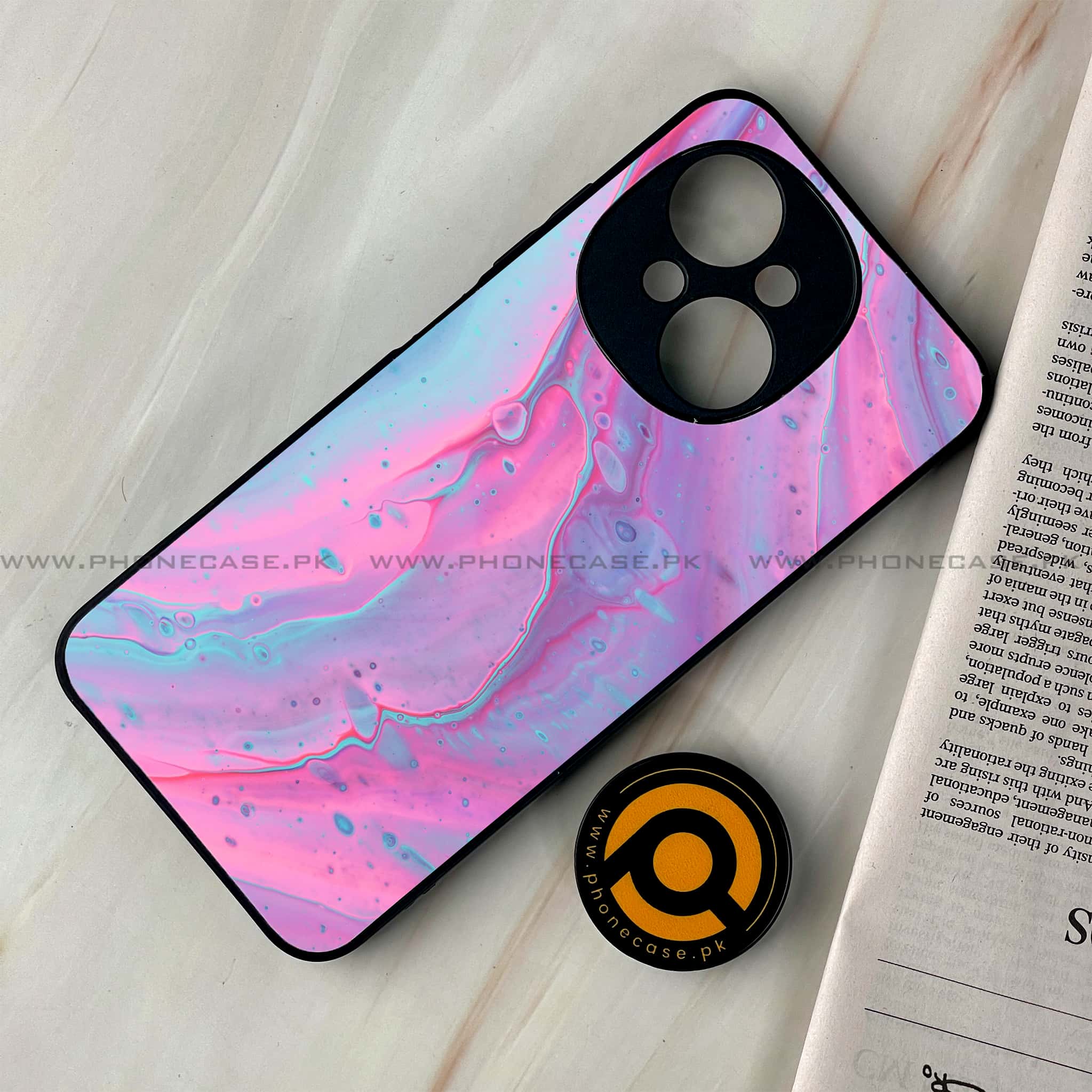 Tecno Spark Go 1 - Pink Marble 2.0 Series - Premium Printed Glass soft Bumper shock Proof Case