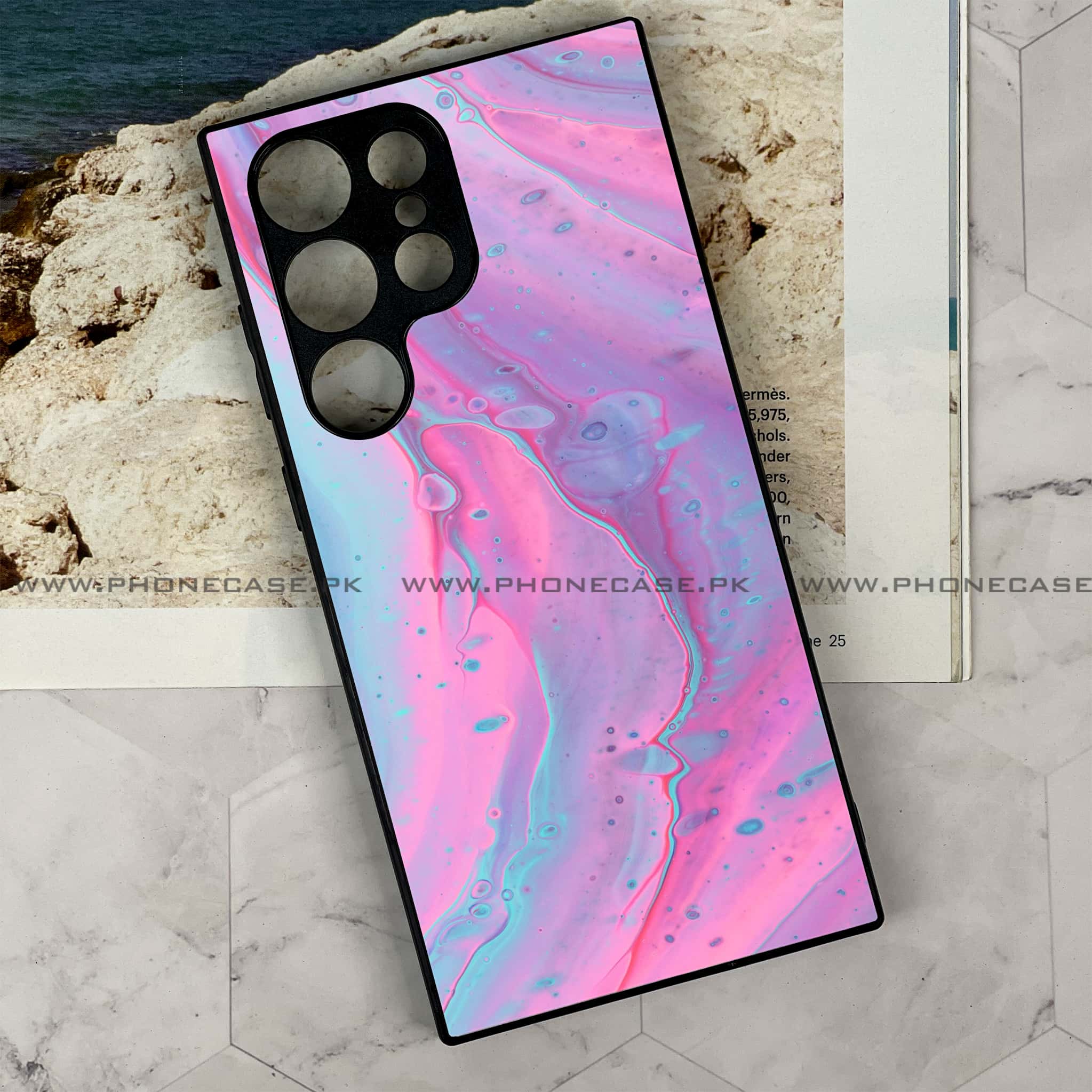 Samsung Galaxy S22 Ultra - Pink Marble 2.0 Series - Premium Metal Printed soft Bumper shock Proof Case