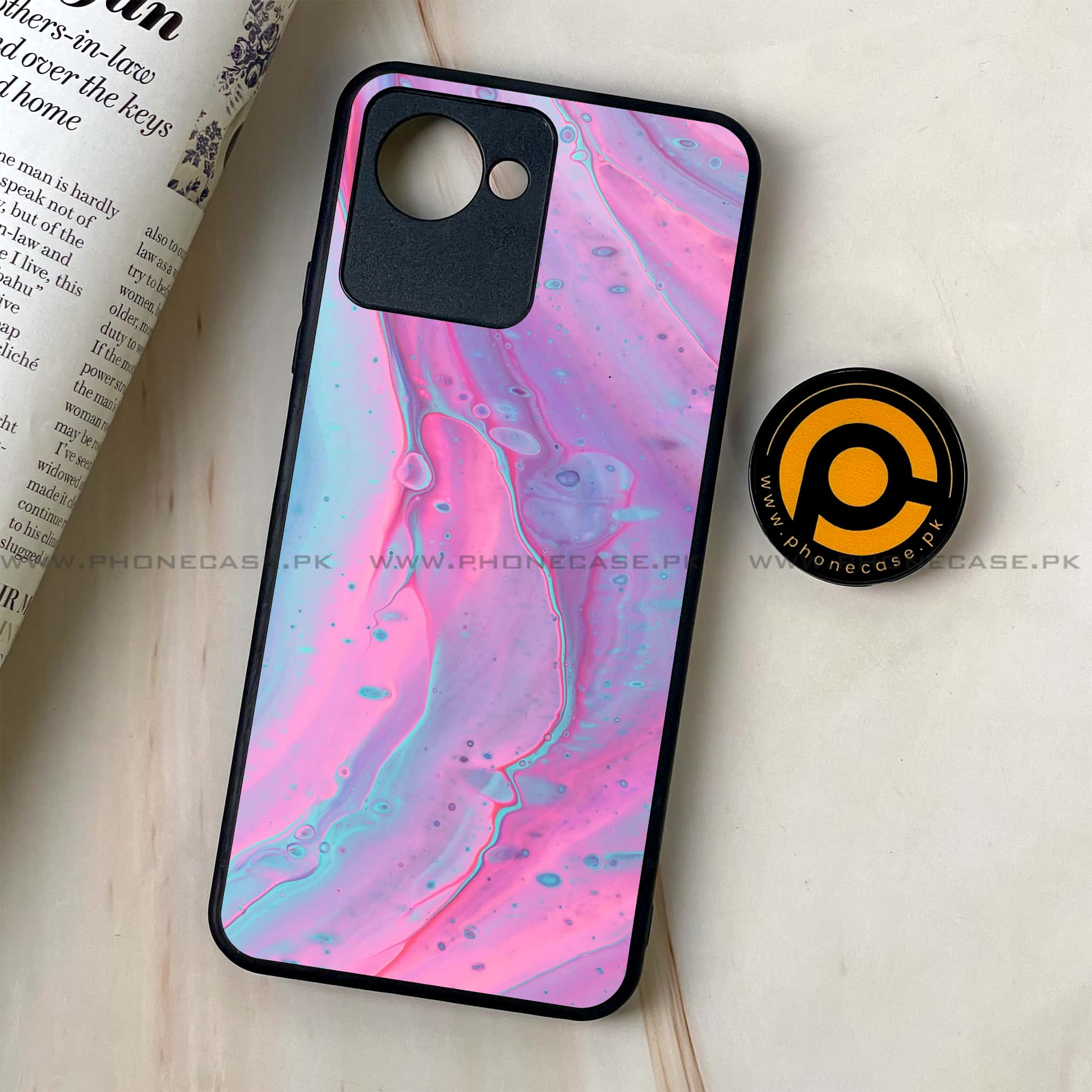 Realme C30 - Pink Marble 2.0 Series - Premium Printed Glass soft Bumper shock Proof Case