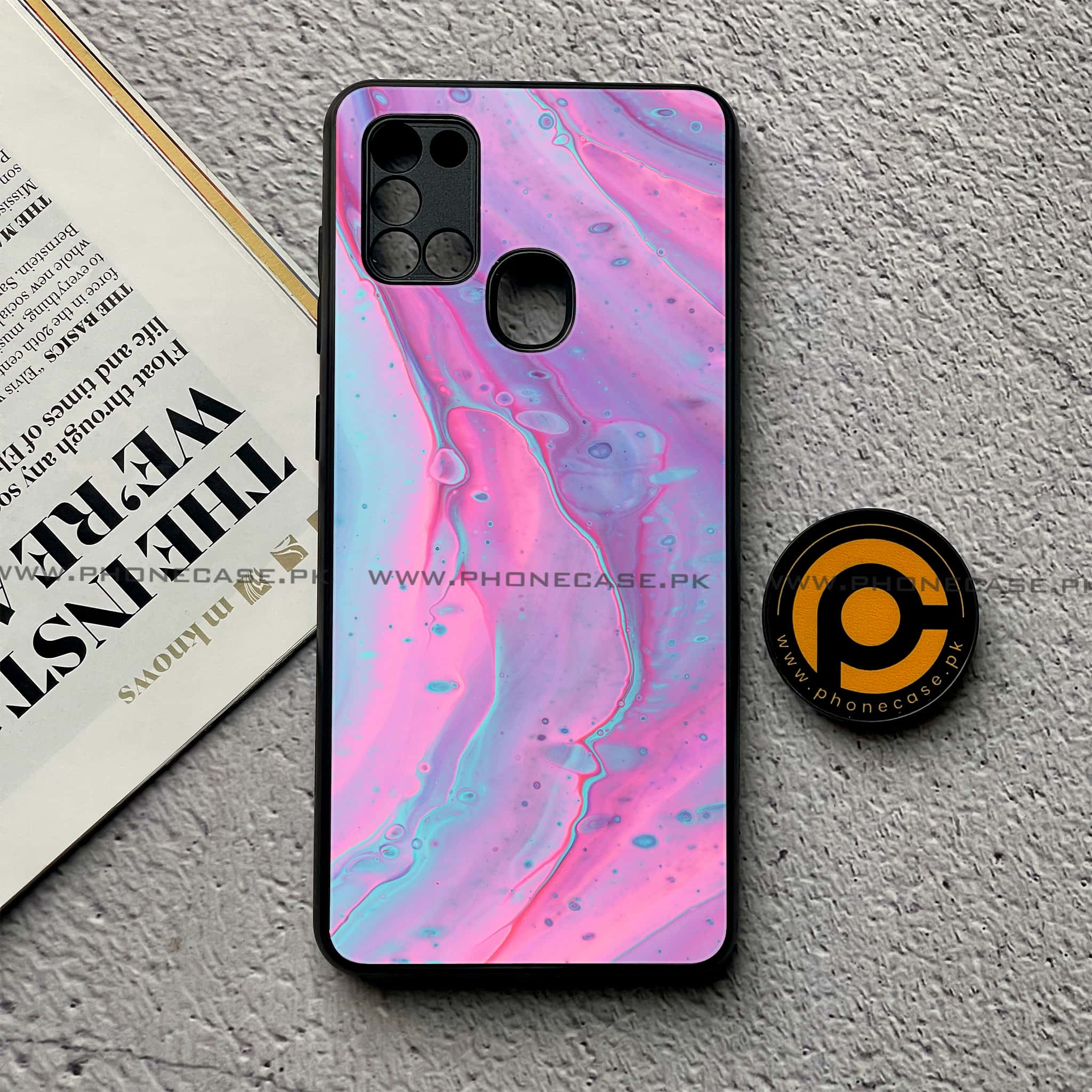 Samsung Galaxy A21s - Pink Marble 2.0 Series - Premium Printed Glass soft Bumper shock Proof Case
