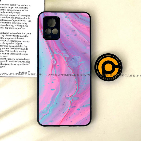 Vivo V20 - Pink Marble 2.0 Series - Premium Printed Glass soft Bumper shock Proof Case