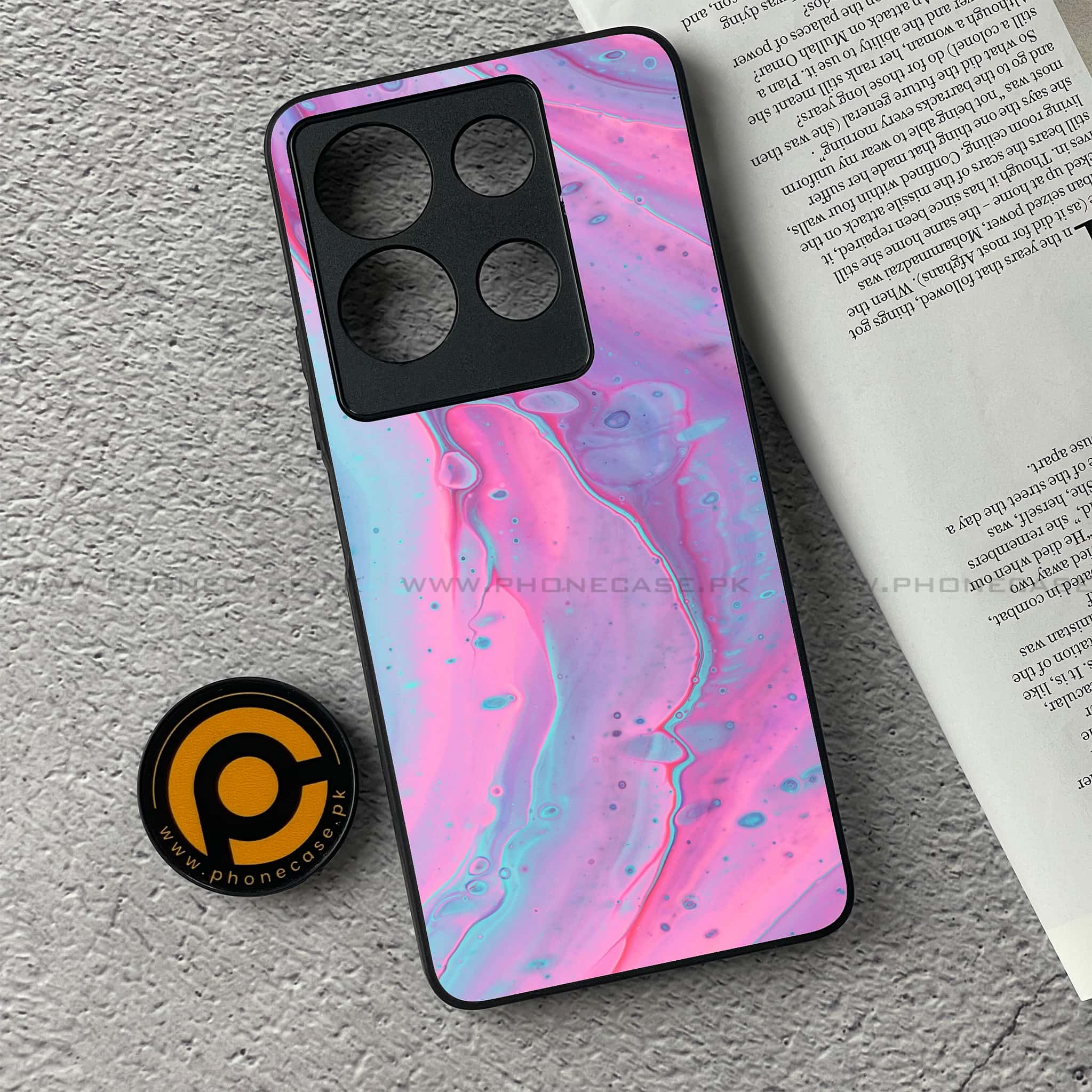 Infinix Note 30 - Pink Marble 2.0 Series - Premium Printed Glass soft Bumper shock Proof Case