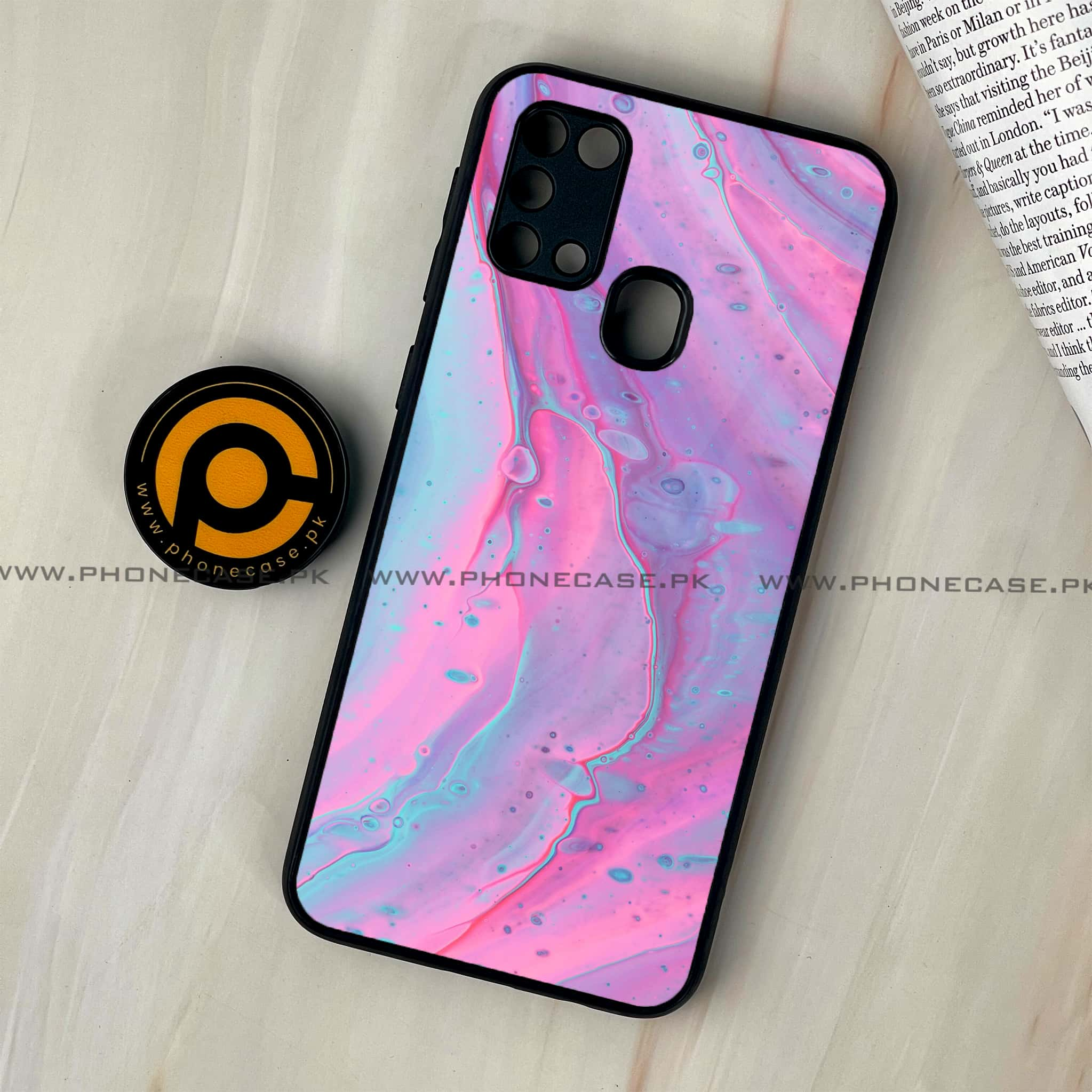 Galaxy M31 - Pink Marble 2.0 Series - Premium Printed Glass soft Bumper shock Proof Case