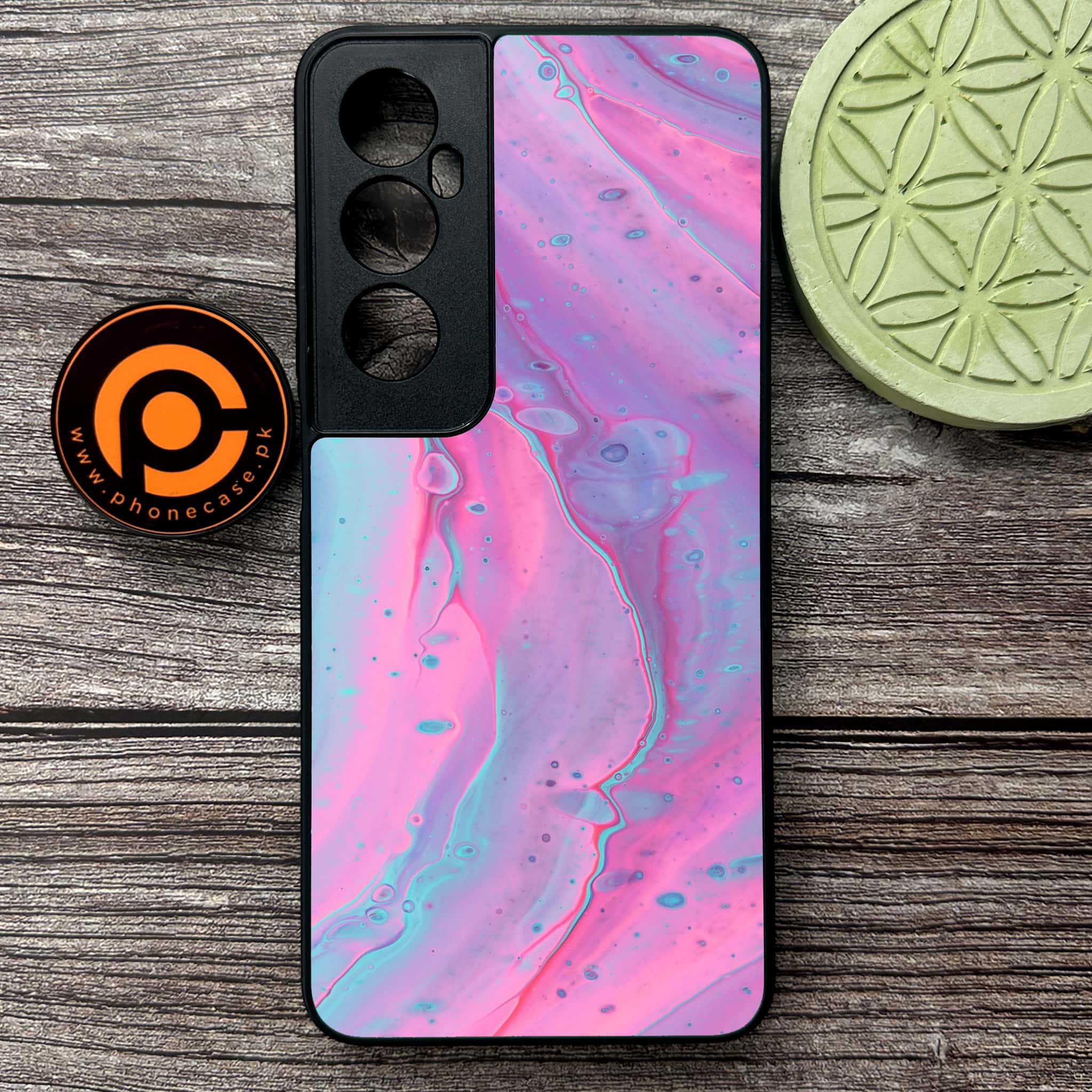 Realme C65  - Pink Marble 2.0 Series - Premium Metal Printed soft Bumper shock Proof Case