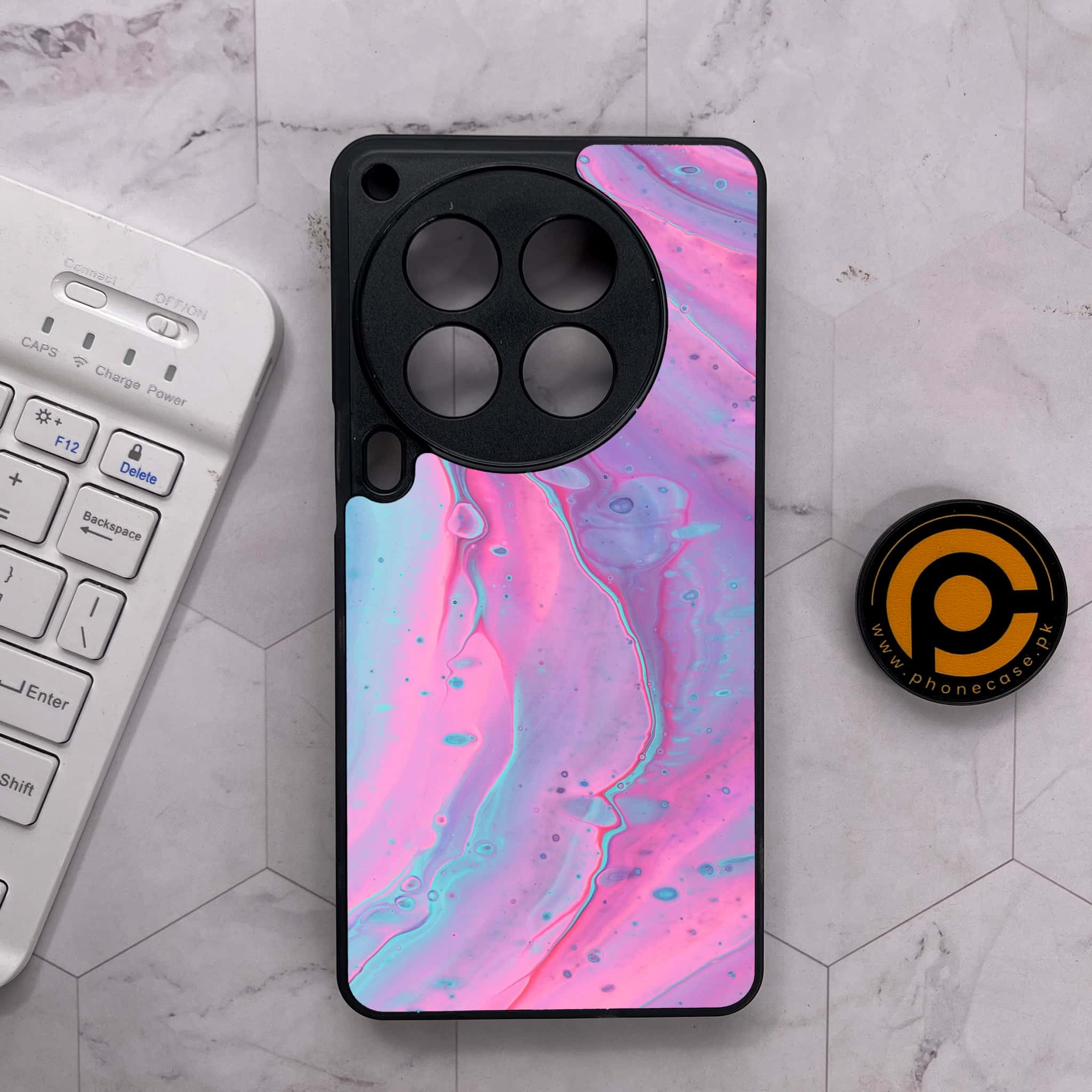 Tecno Camon 30 Premier - Pink Marble 2.0 Series - Premium Metal Printed soft Bumper shock Proof Case
