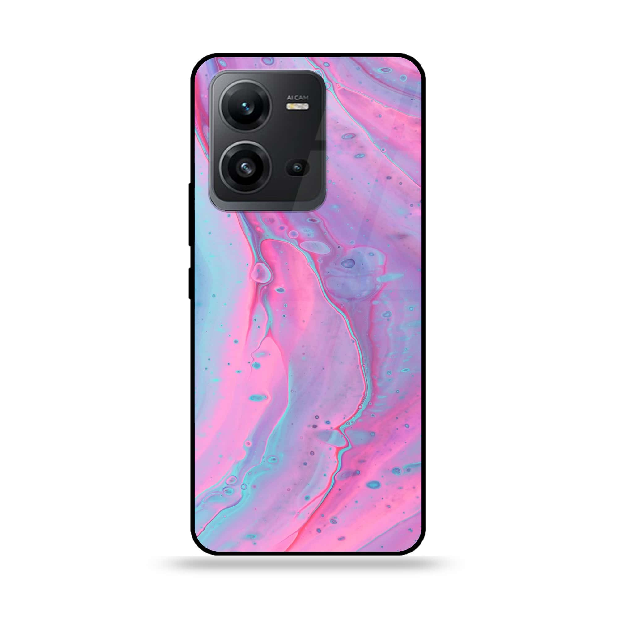 Vivo V25e  - Pink Marble 2.0 Series - Premium Printed Glass soft Bumper shock Proof Case