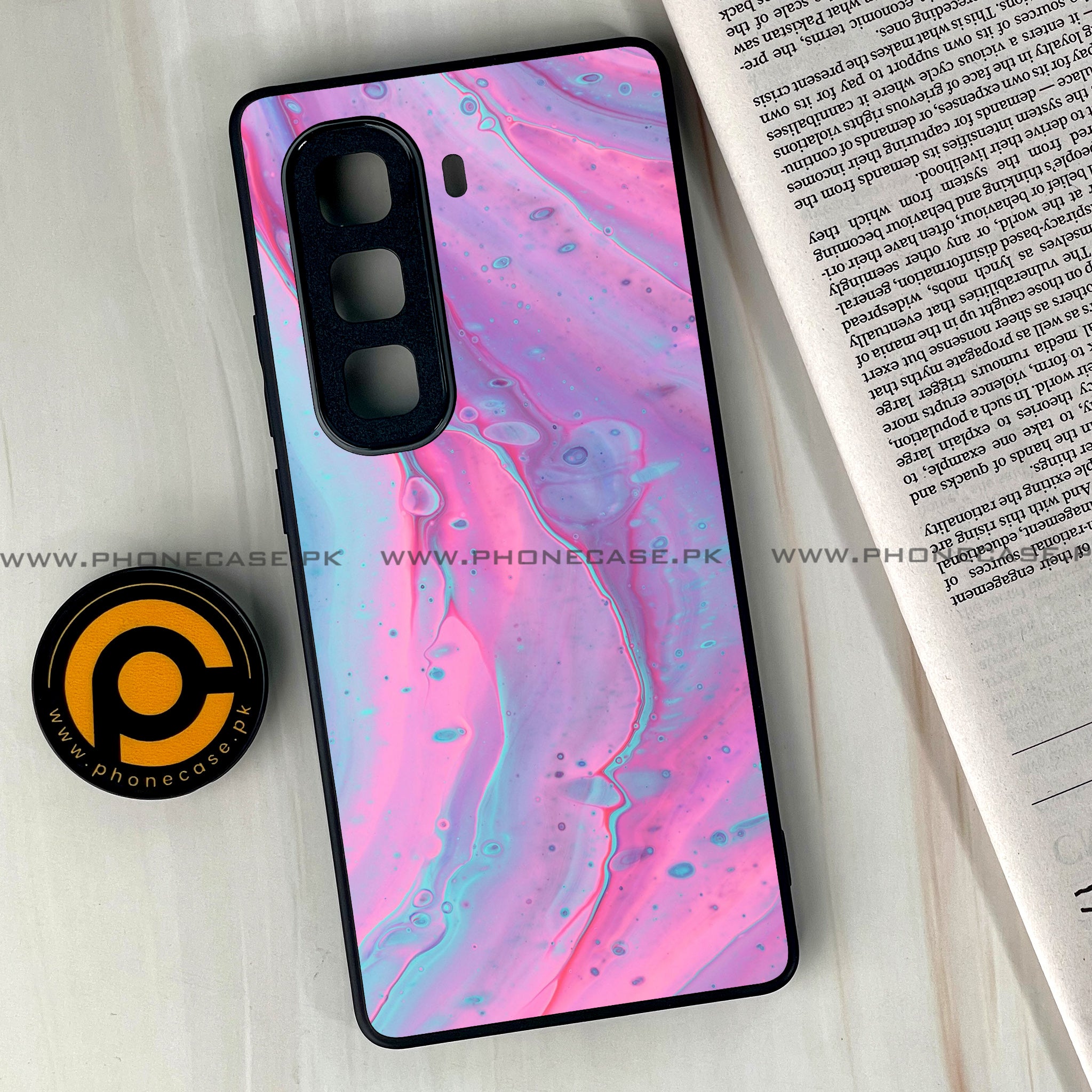 Infinix Hot 50 Pro Plus - Pink Marble 2.0 Series - Premium Printed Glass soft Bumper shock Proof Case