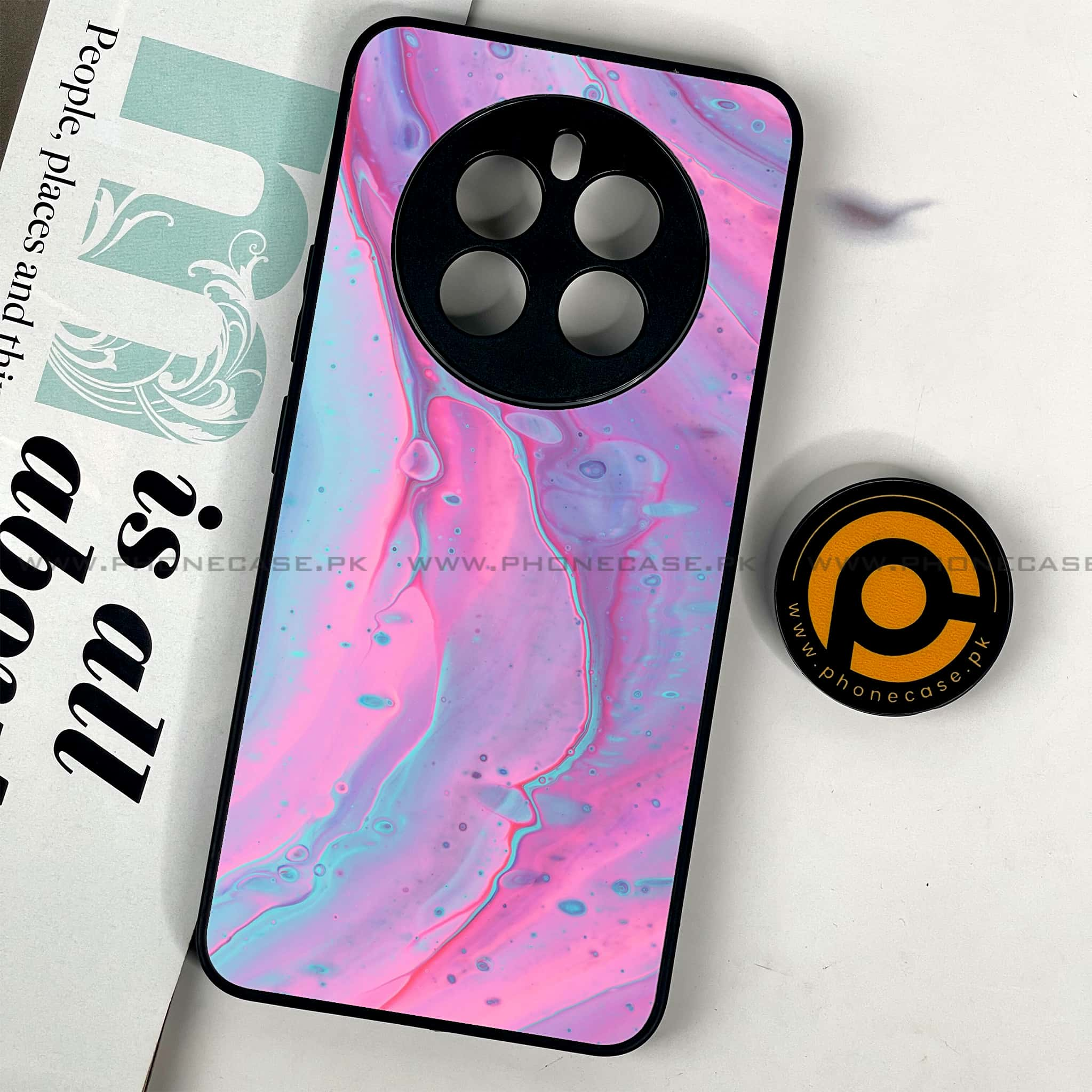 Realme 12 Plus 5G - Pink Marble 2.0 Series - Premium Printed Glass soft Bumper shock Proof Case