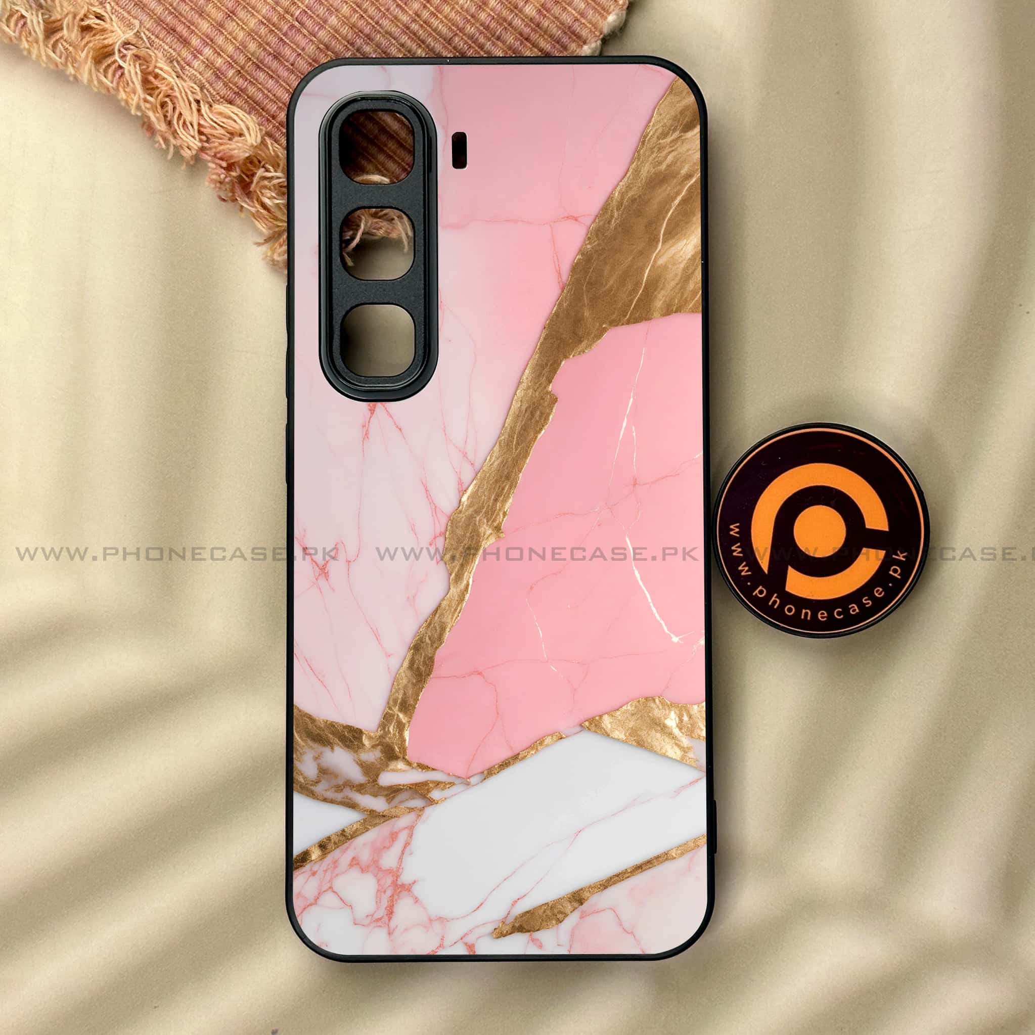 Infinix Hot 60 Pro - Pink Marble 2.0 Series - Premium Metal Printed soft Bumper shock Proof Case