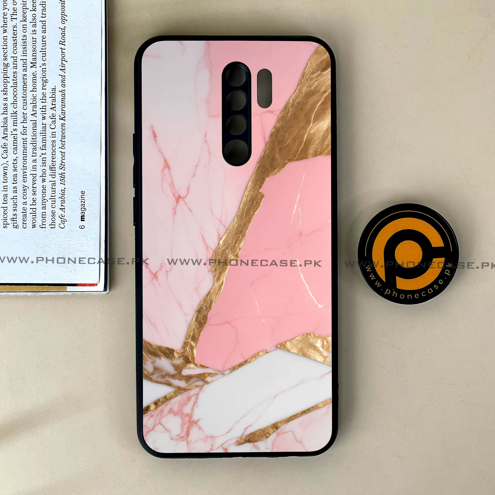 Xiaomi Redmi 9 - Pink Marble 2.0 Series - Premium Printed Glass soft Bumper shock Proof Case