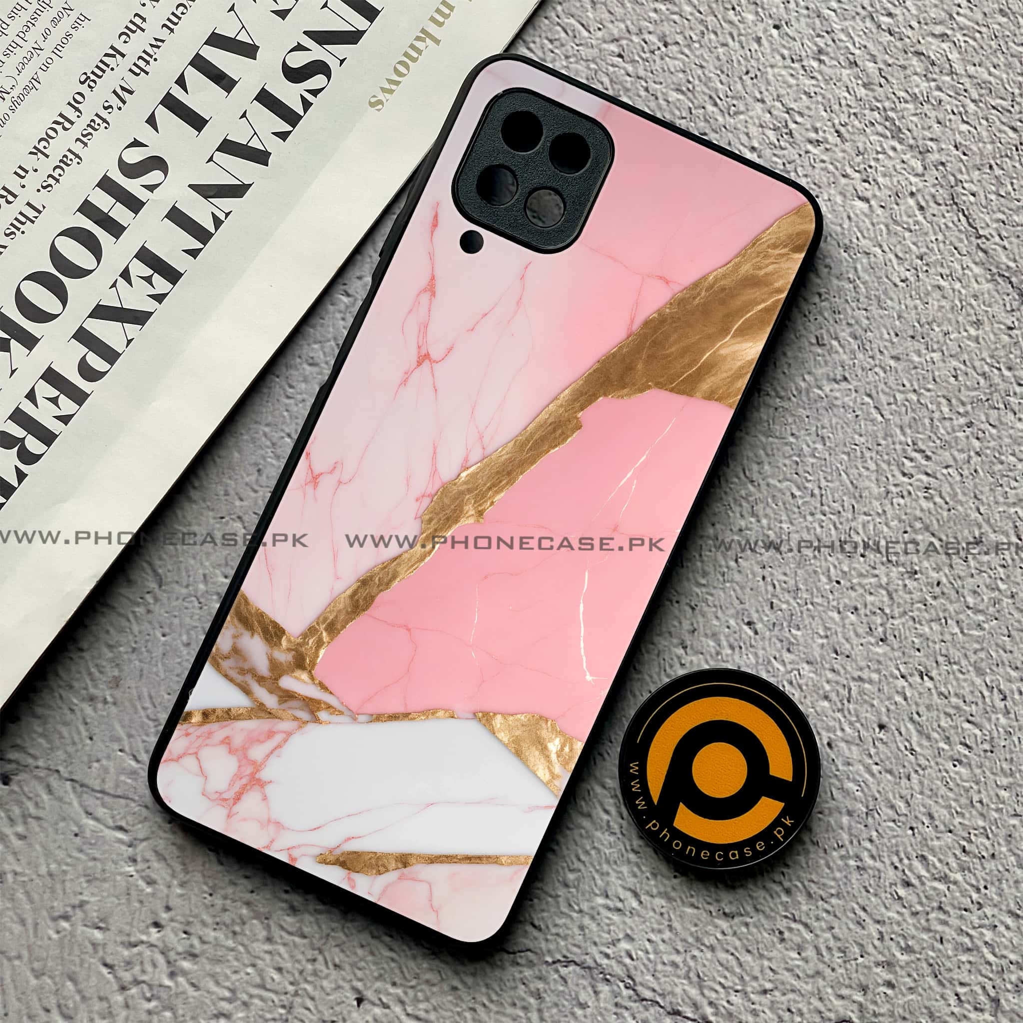 Samsung Galaxy A12 / A12 Nacho - Pink Marble 2.0 Series - Premium Printed Glass soft Bumper shock Proof Case