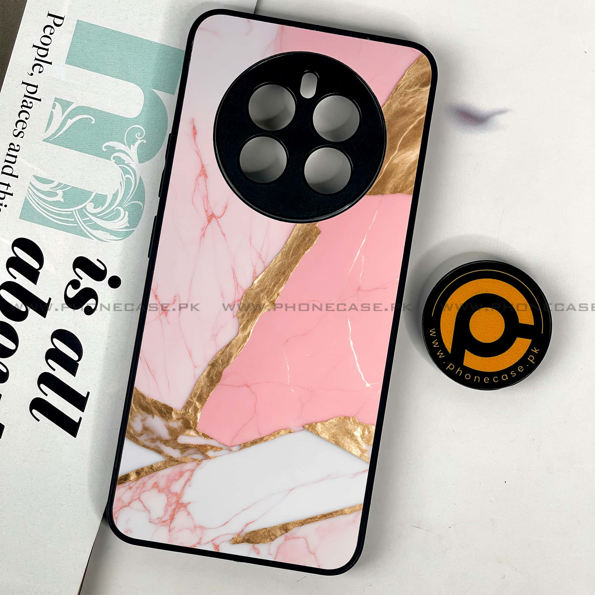 Realme 12 Plus 5G - Pink Marble 2.0 Series - Premium Printed Glass soft Bumper shock Proof Case