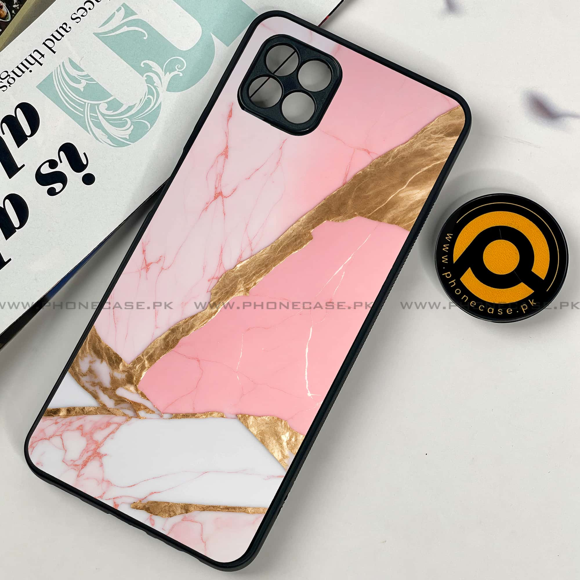 Samsung Galaxy A22 -  Pink Marble 2.0 Series - Premium Printed Metal soft Bumper shock Proof Case