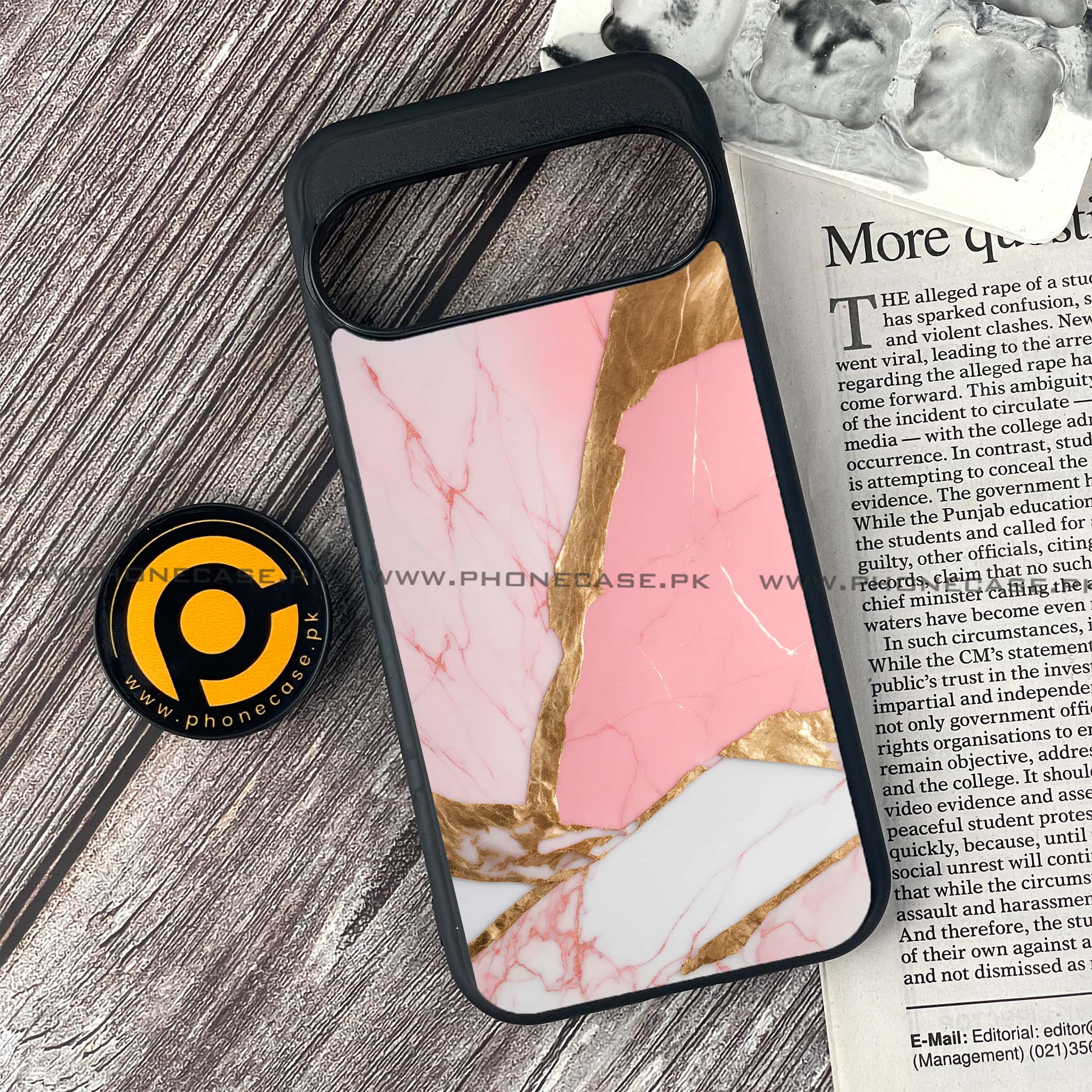 Google Pixel 9 Pro - Pink Marble 2.0 Series  - Premium Metal Printed soft Bumper Shock Proof Case