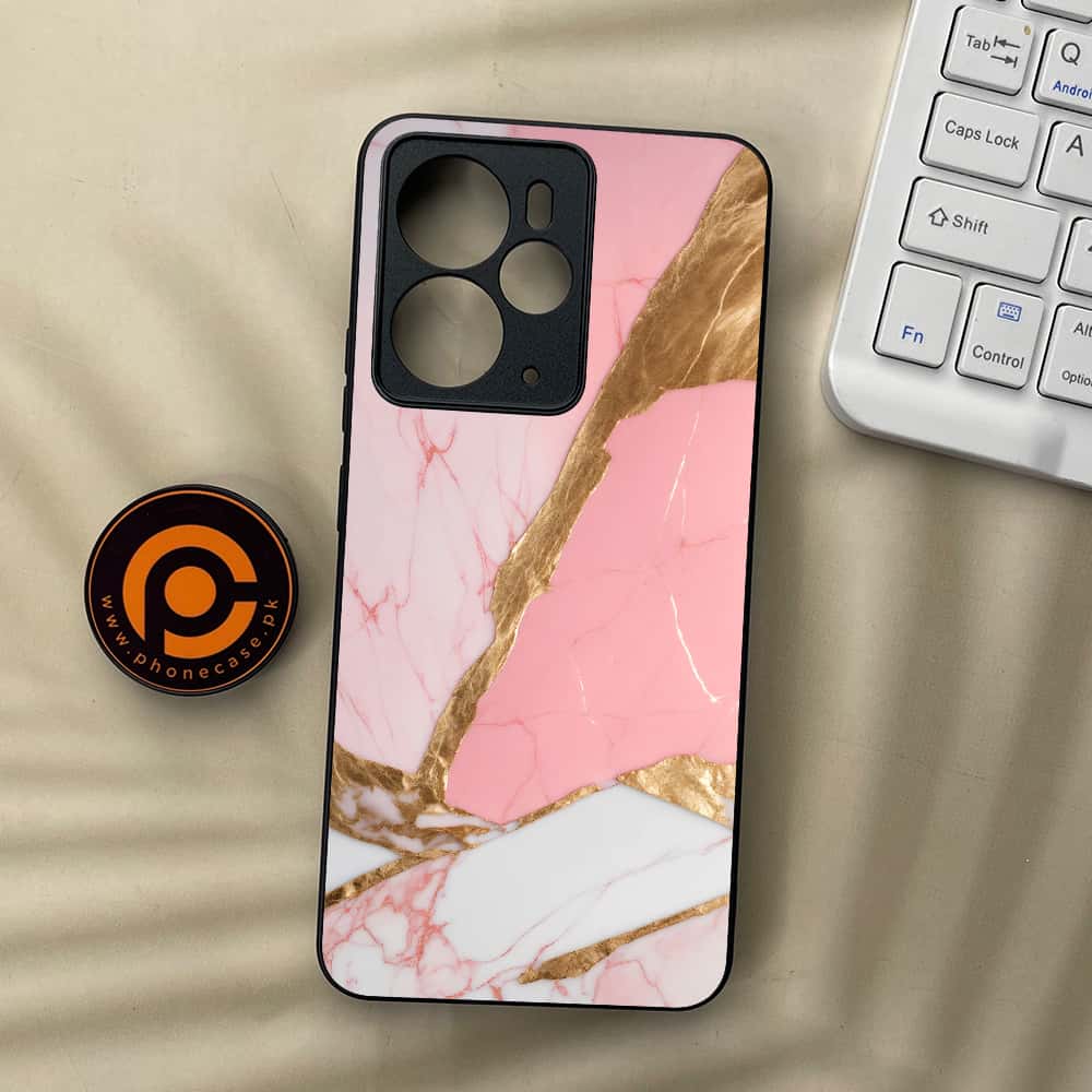 Realme 14 5G - Pink Marble 2.0 Series - Premium Metal Printed soft Bumper Shock Proof Case