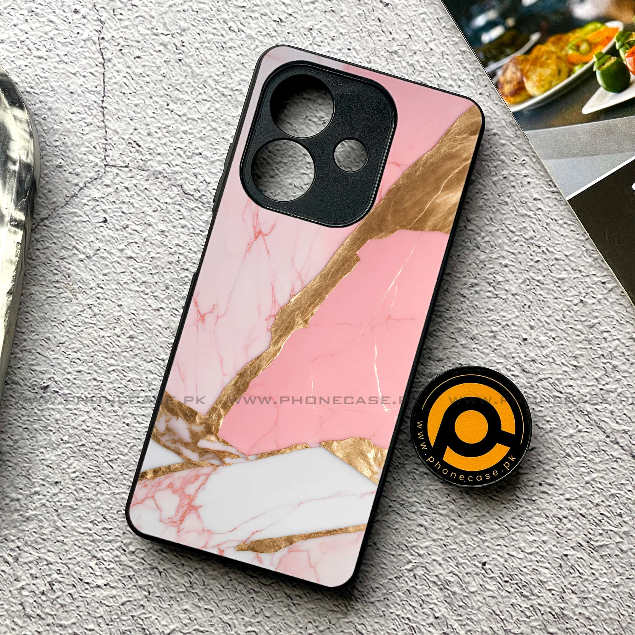 iPhone 16 Pro -   Pink Marble 2.0 Series - Premium Printed Metal soft Bumper shock Proof Case