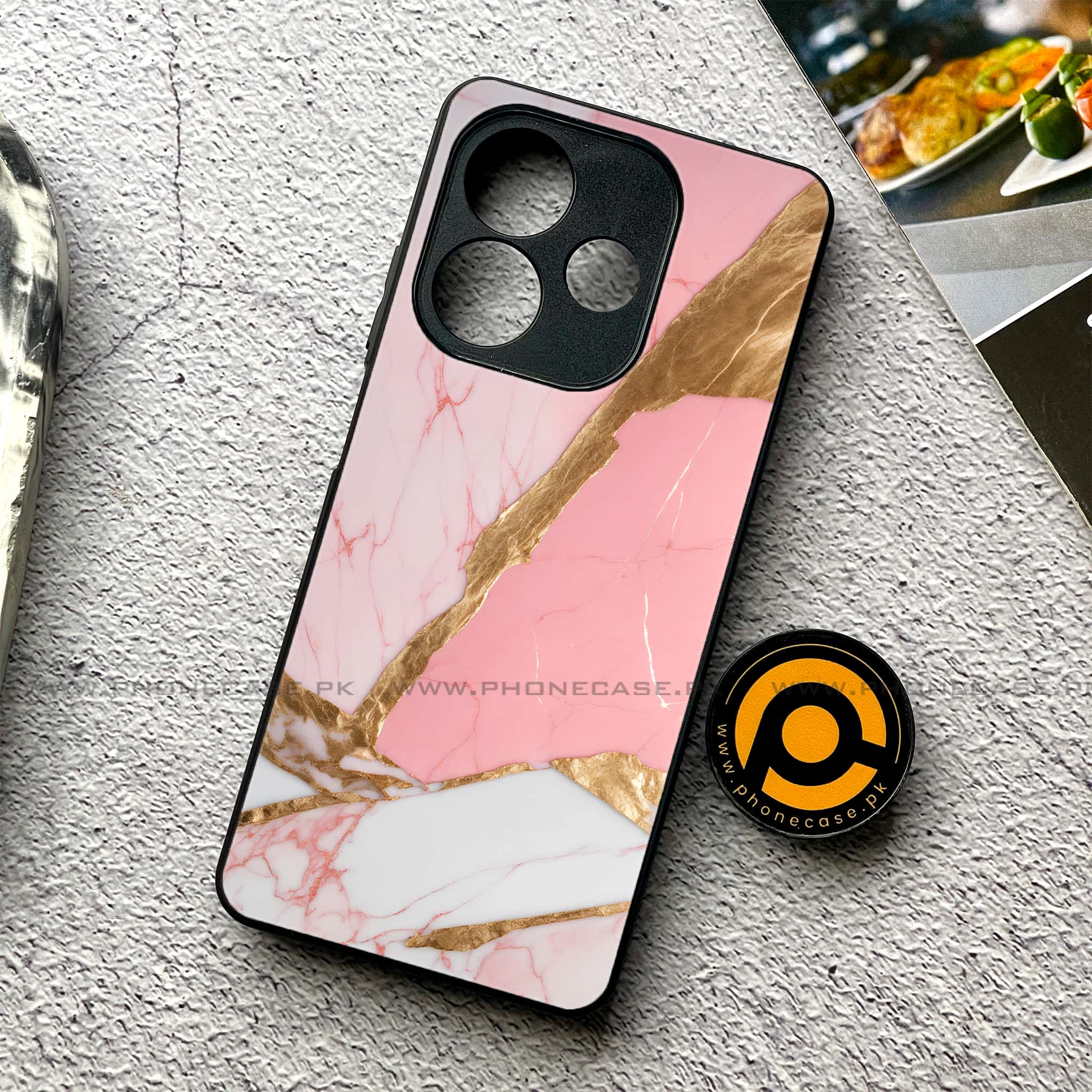 Oppo A5 Pro - Pink Marble 2.0 Series - Premium Metal Printed soft Bumper shock Proof Case