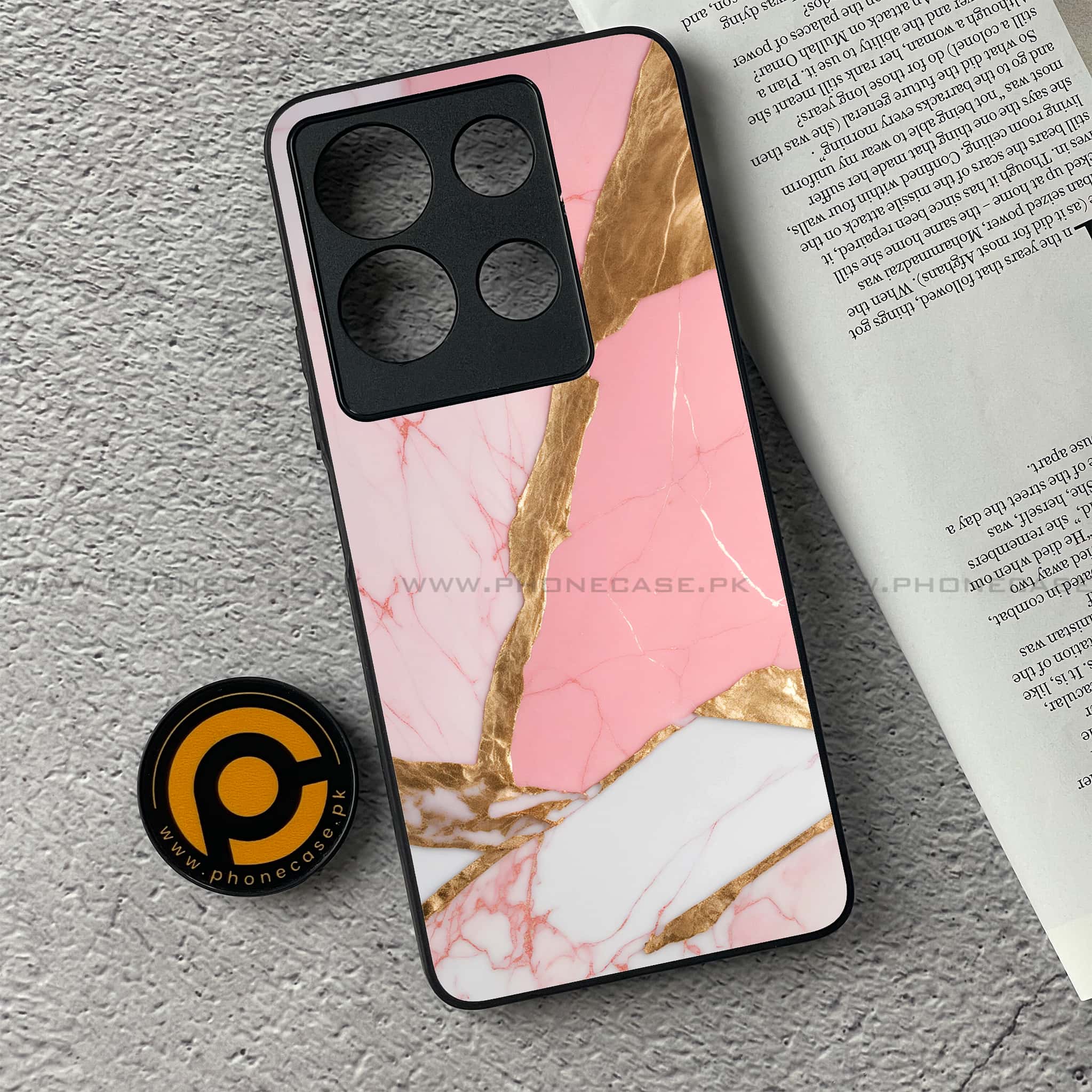 Infinix Note 30 - Pink Marble 2.0 Series - Premium Printed Glass soft Bumper shock Proof Case