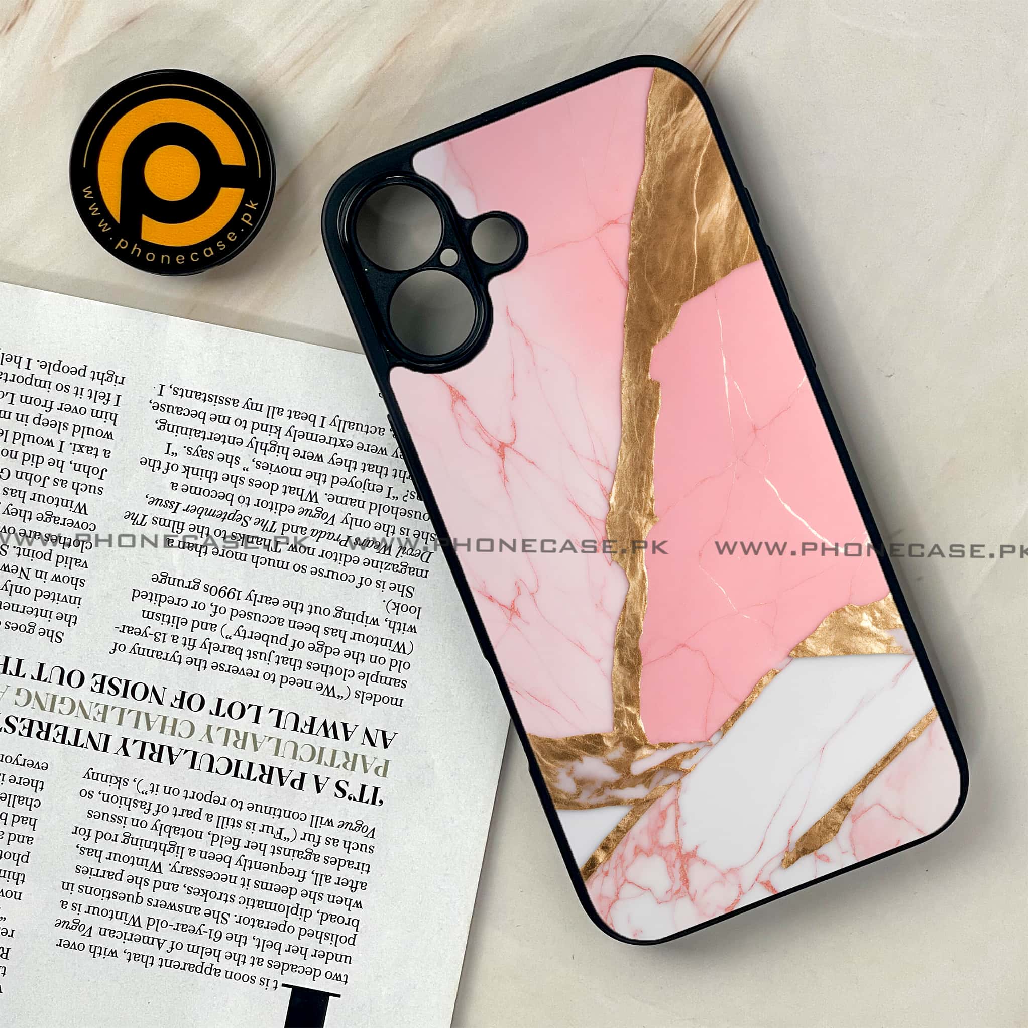 iPhone 16 Plus -  Pink Marble 2.0 Series - Premium Metal Printed soft Bumper shock Proof Case