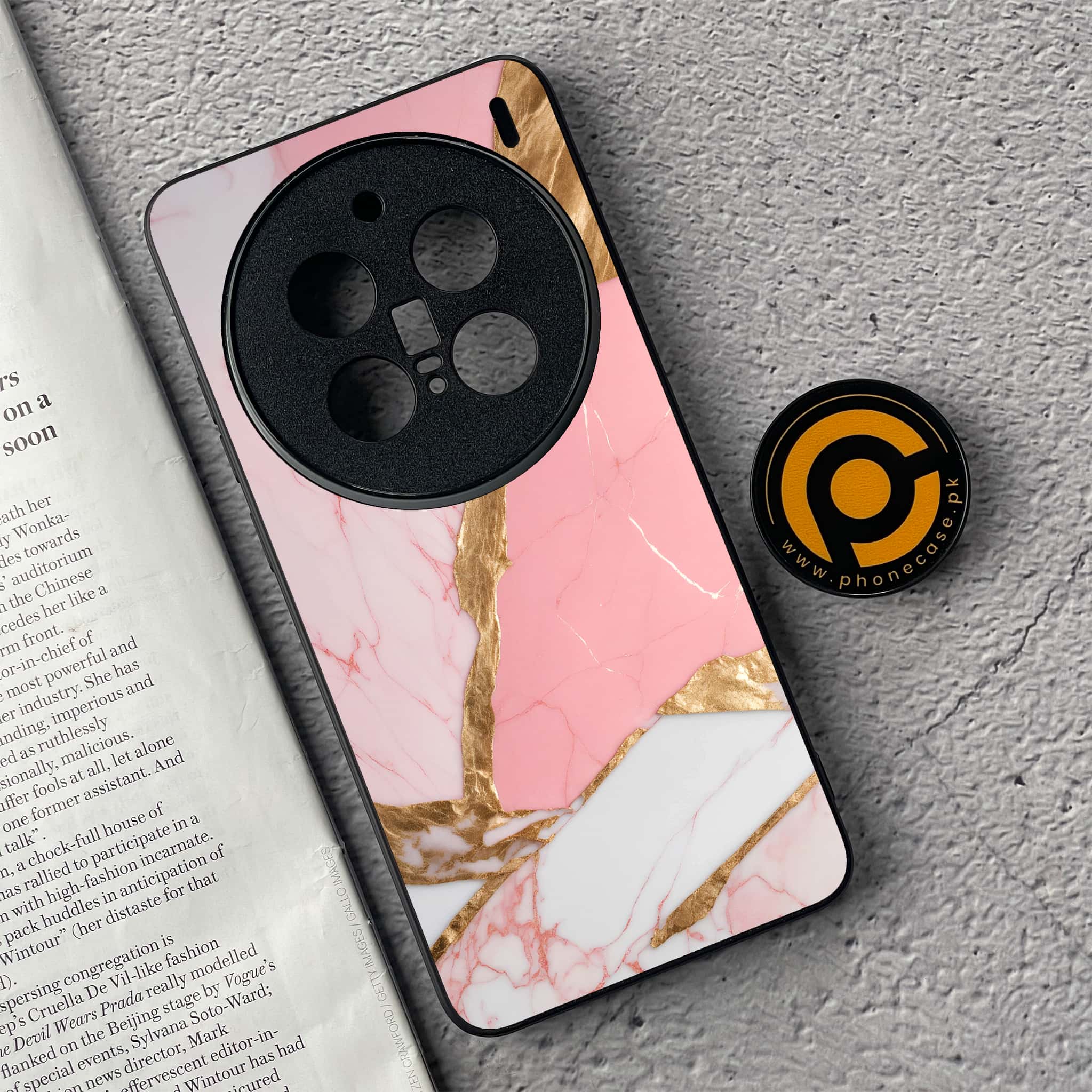 Vivo X200 Pro - Pink Marble 2.0 Series - Premium Metal  Printed soft Bumper shock Proof Case