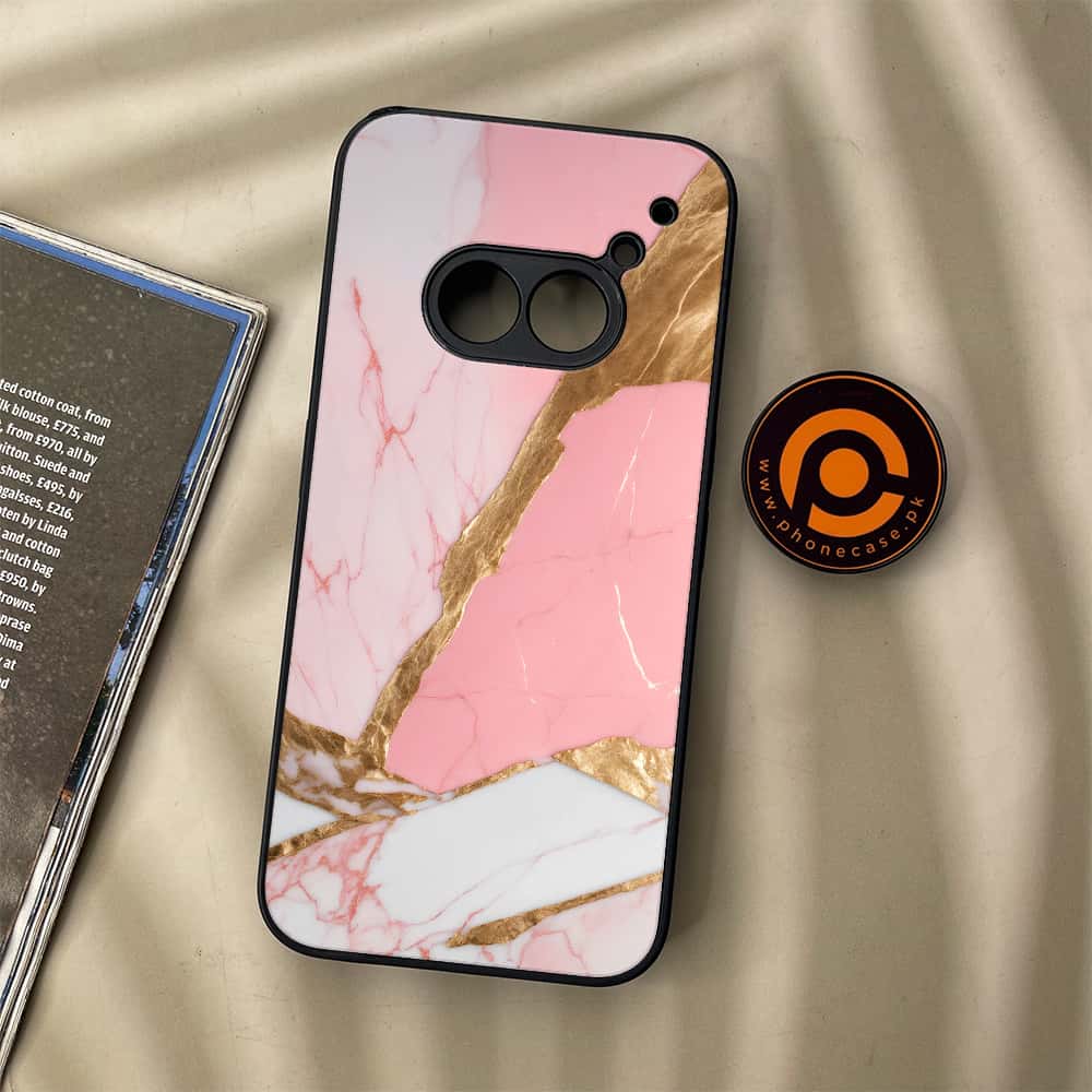 Nothing Phone (2a) - Pink Marble 2.0 Series - Premium Metal Printed soft Bumper Shock Proof Case