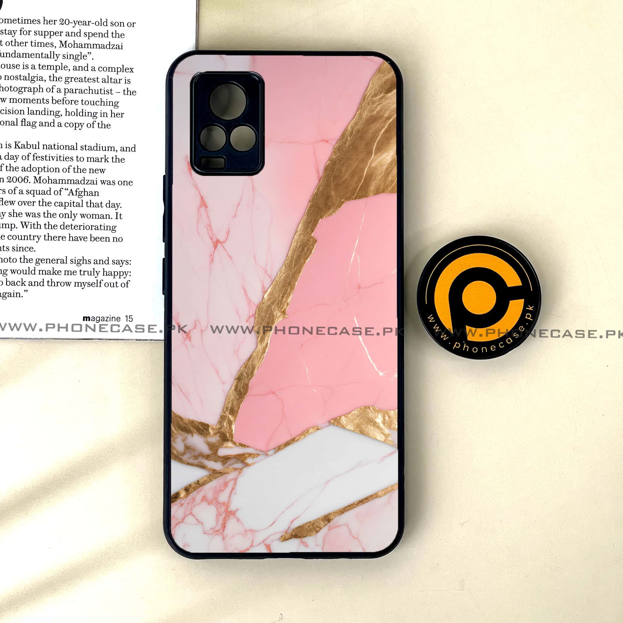 Vivo V20 - Pink Marble 2.0 Series - Premium Printed Glass soft Bumper shock Proof Case