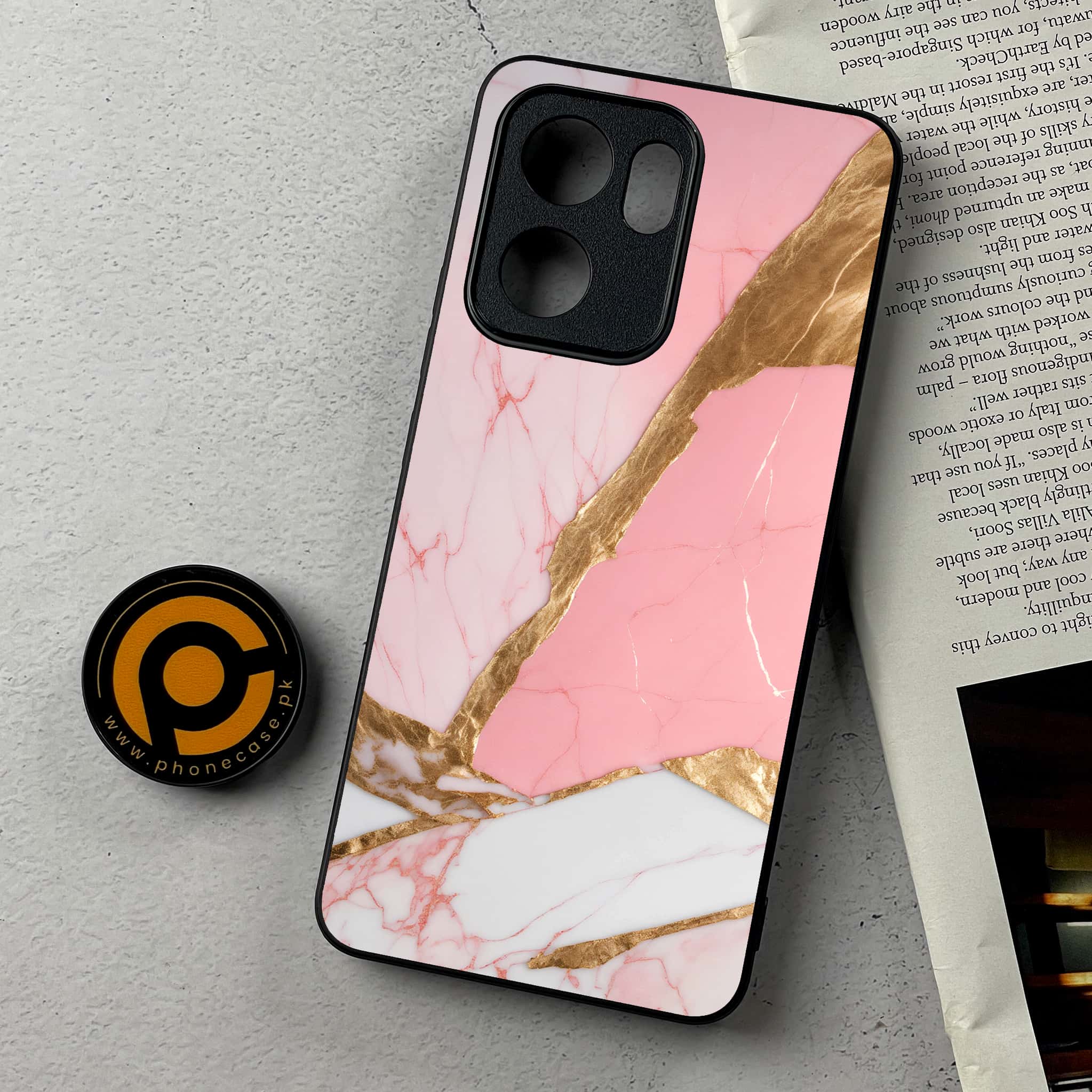 Oppo Reno 13F - Pink Marble 2.0 Series - Premium Metal Printed Soft Bumper Shockproof Case