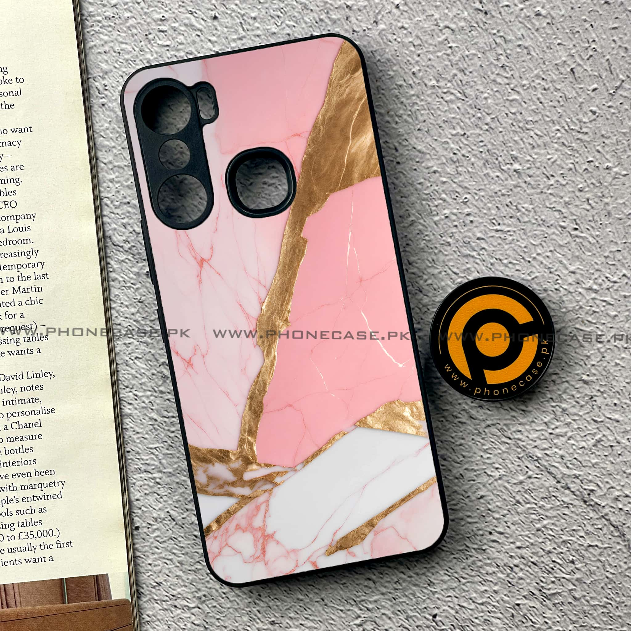 Infinix Hot 12 Pro - Pink Marble 2.0 Series - Premium Printed Metal soft Bumper shock Proof Case