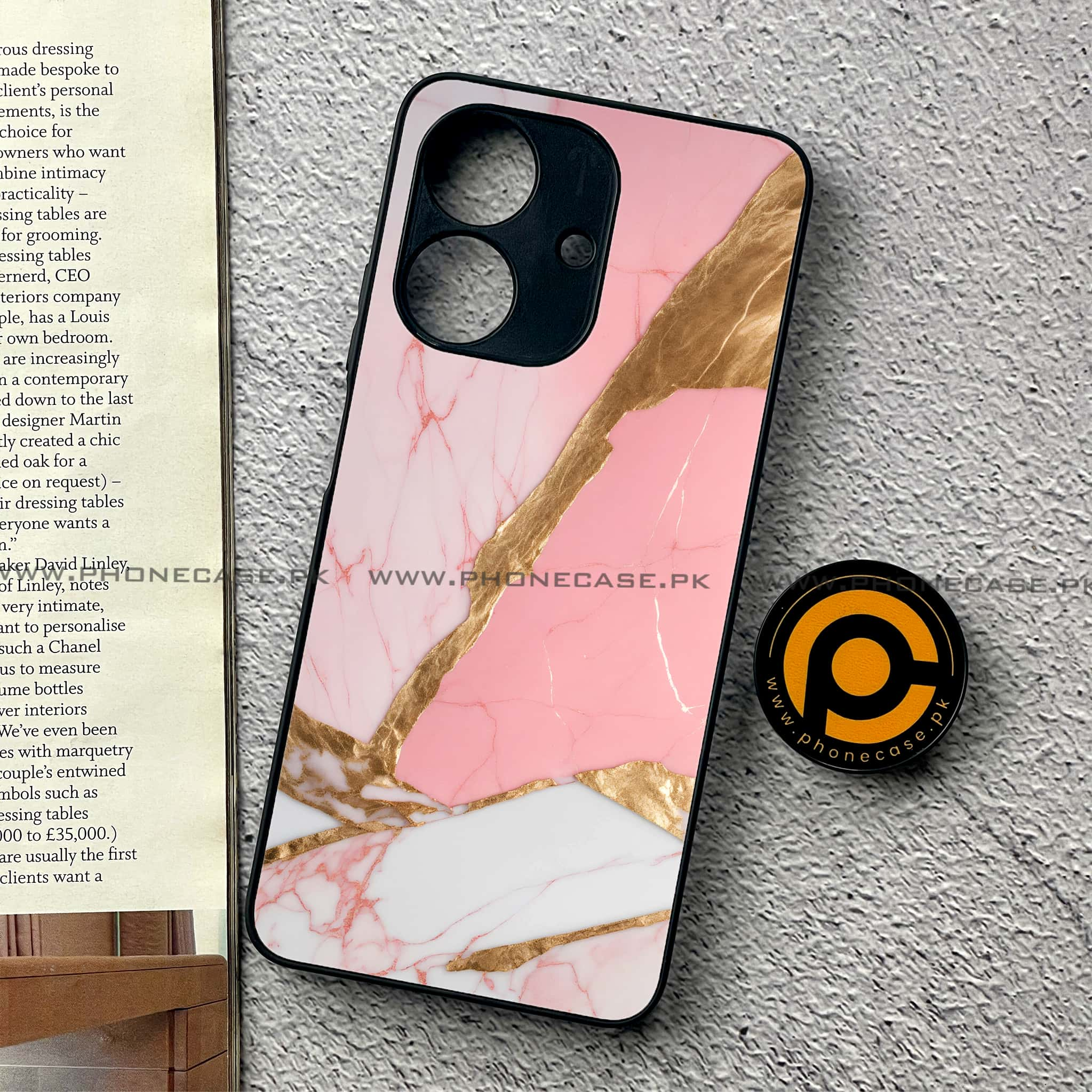 Realme Note 60 - Pink Marble 2.0 Series - Premium Printed Metal soft Bumper shock Proof Case