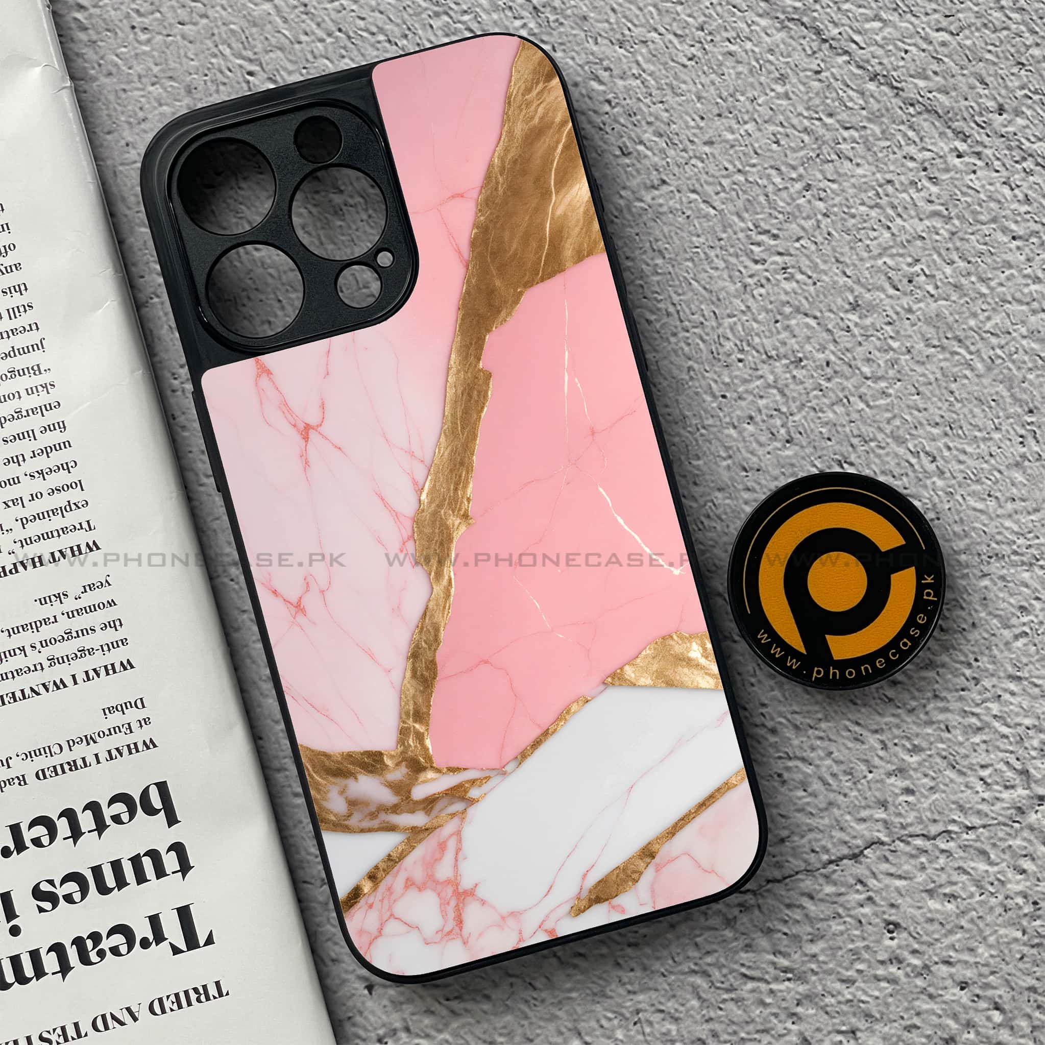 iPhone 15 Pro - Pink Marble 2.0 Series - Premium Metal Printed soft Bumper shock Proof Case