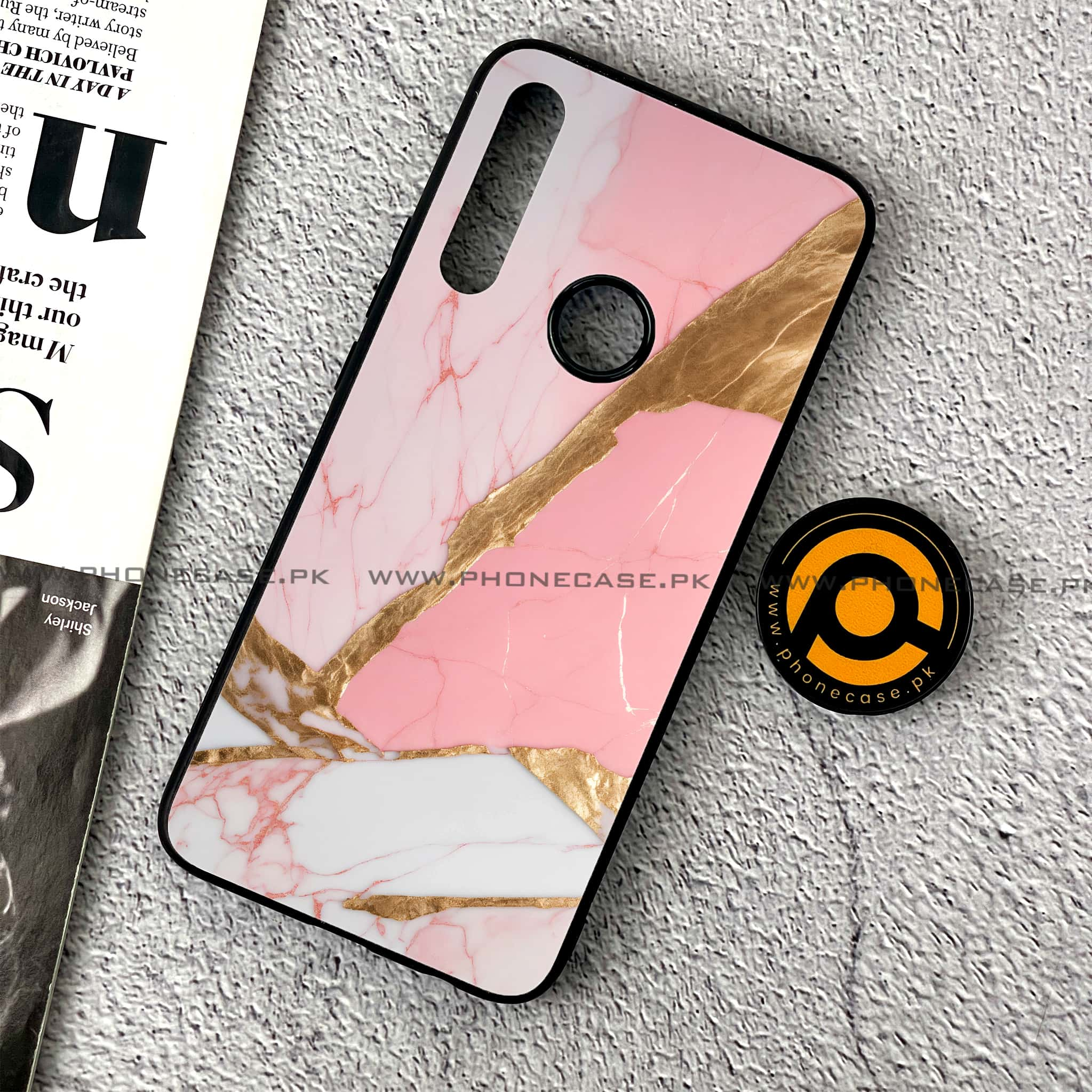 Huawei Y9 Prime (2019) - Pink Marble 2.0 Series - Premium Printed Glass soft Bumper shock Proof Case